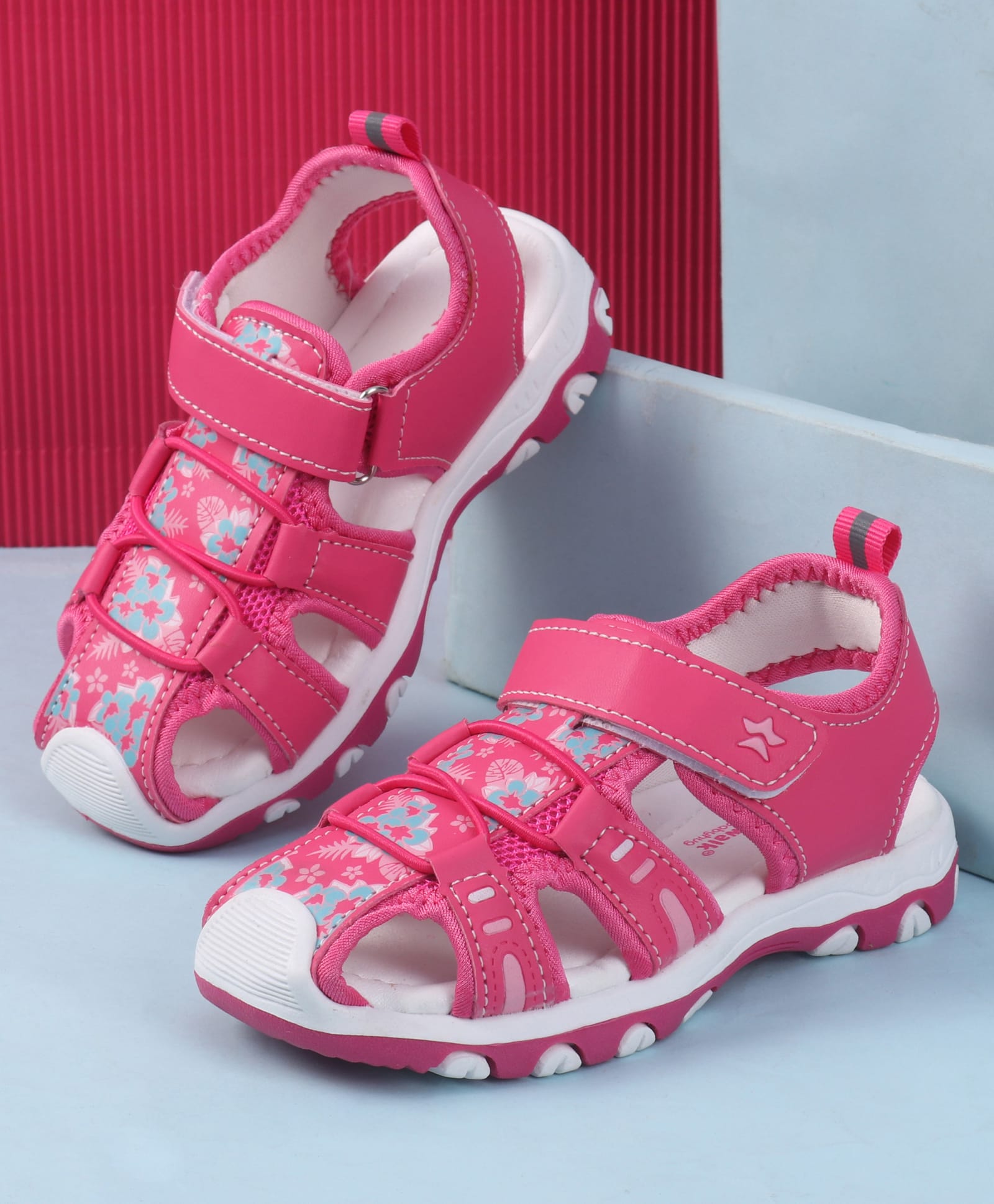 Cute Walk by Babyhug Velcro Closure Sandals with Floral Print - Fuschia