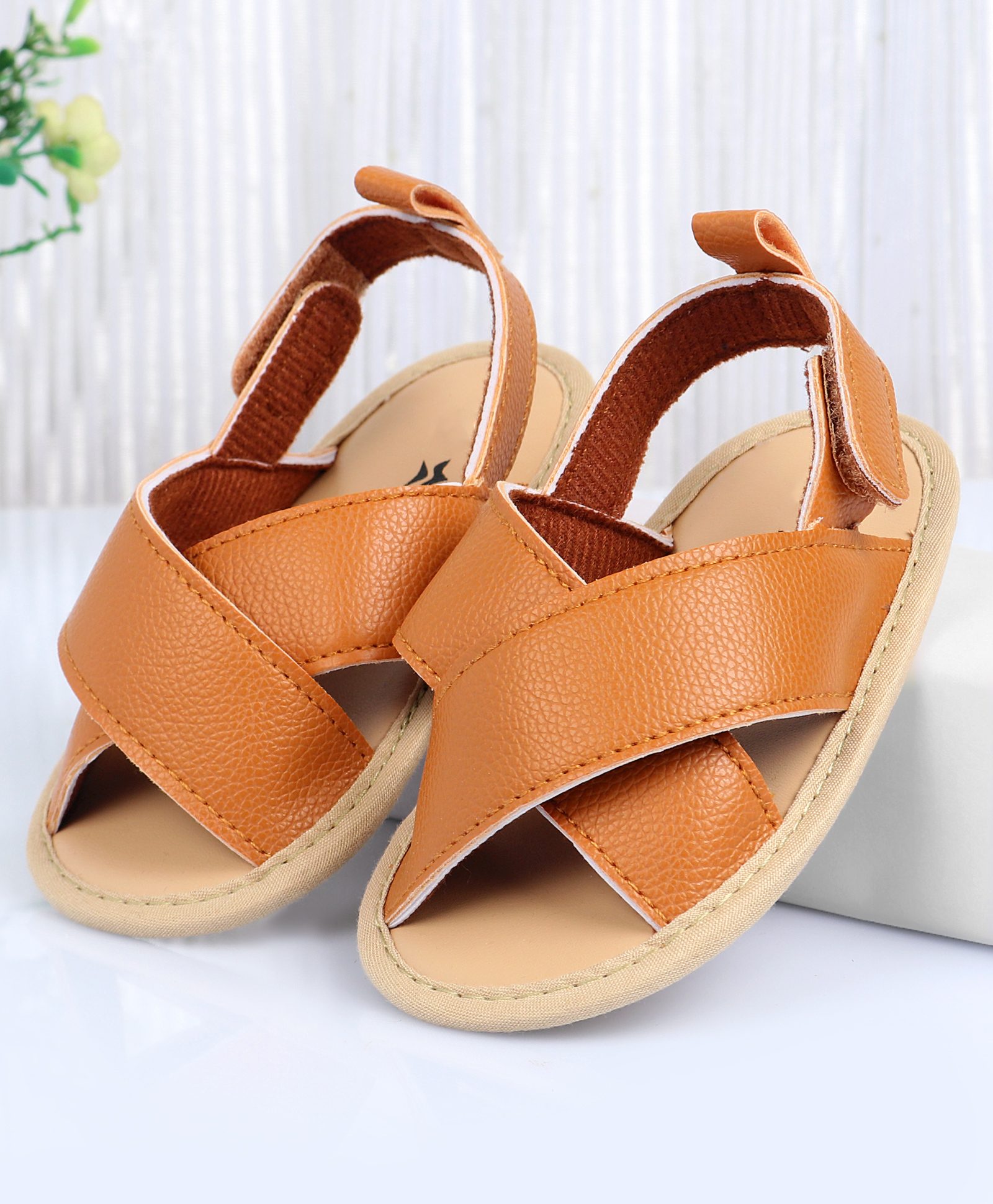 Cute Walk by Babyhug Solid Booties With Velcro Closure - Brown