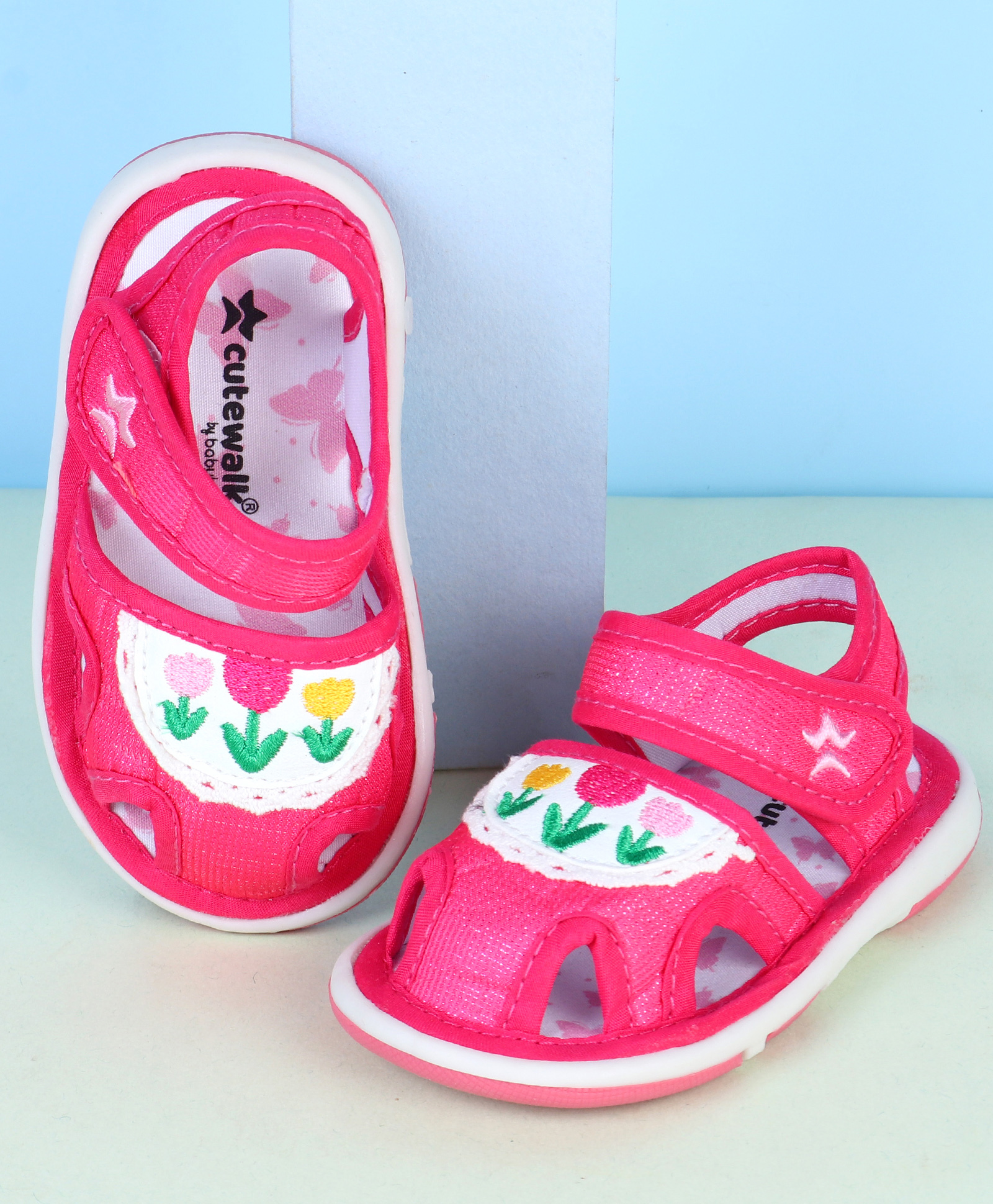 Cute Walk by Babyhug Velcro Closure Sandals With Floral Embroidery - Fuchsia-image-39