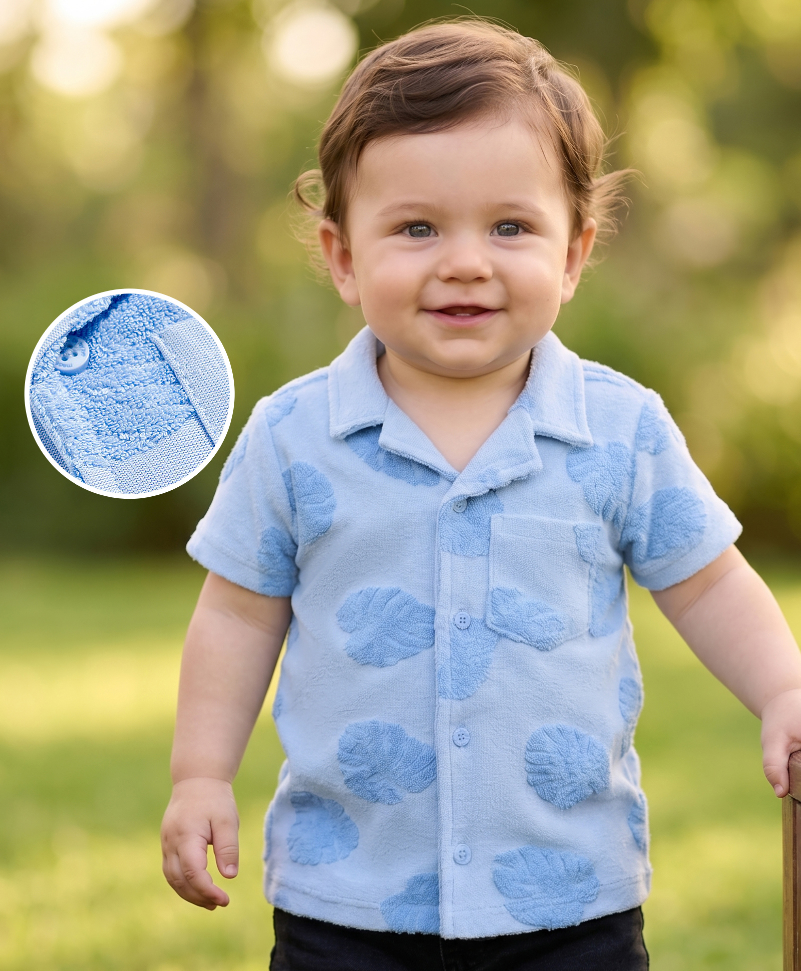Babyoye Cotton Woven Half Sleeves Tropical Theme Embroidered Shirt - Light Blue-image-29