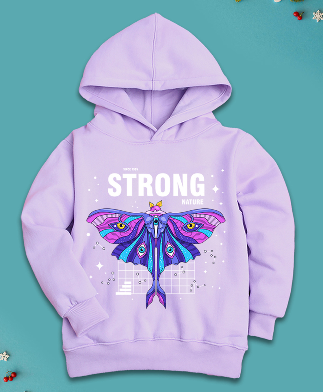 NUSYL Fleece Knit Full Sleeves Strong Text Printed Light Winter Hoodie - Lilac-picture-3
