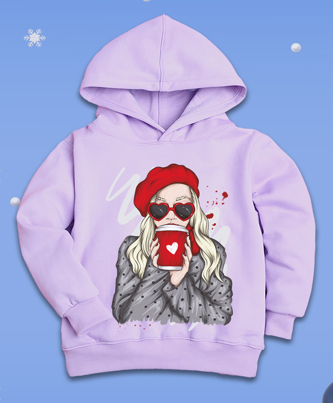 NUSYL Fleece Knit Full Sleeves Cool Girl Printed Light Winter Hoodie - Lilac-picture-26