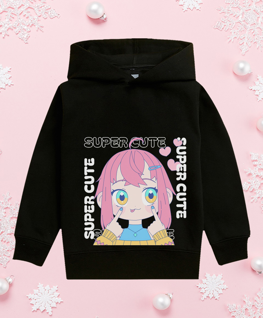 NUSYL Fleece Knit Full Sleeves Super Cute Text Printed Light Winter Hoodie - Black-picture-21