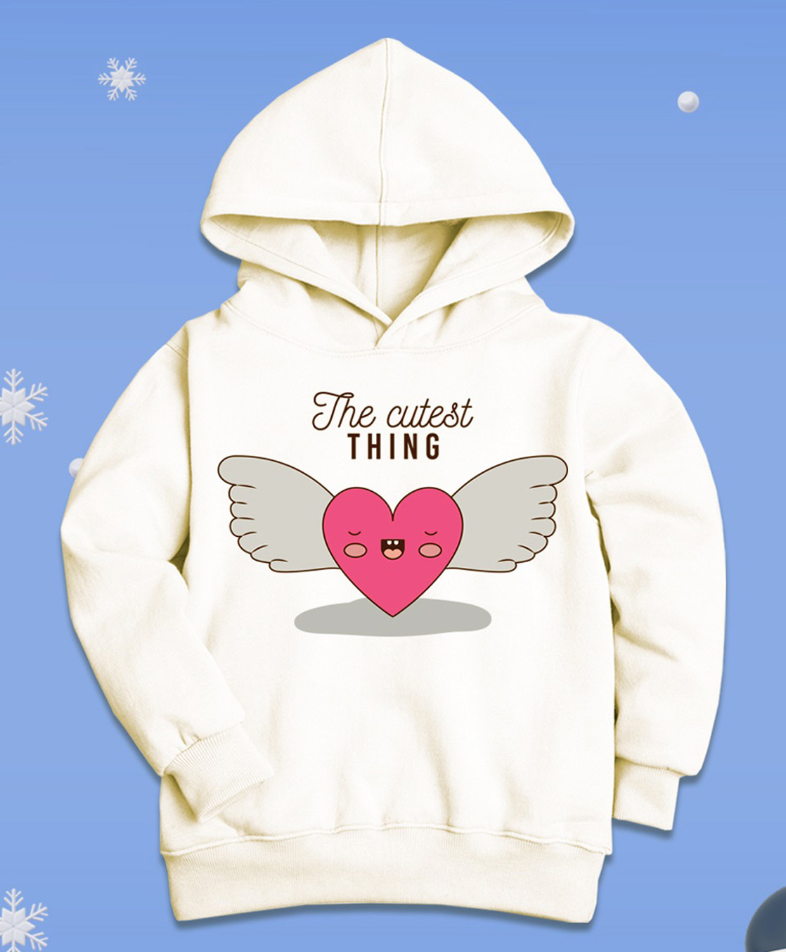 NUSYL Fleece Knit Full Sleeves The Cutest Thing Text Printed Light Winter Hoodie - White-picture-44