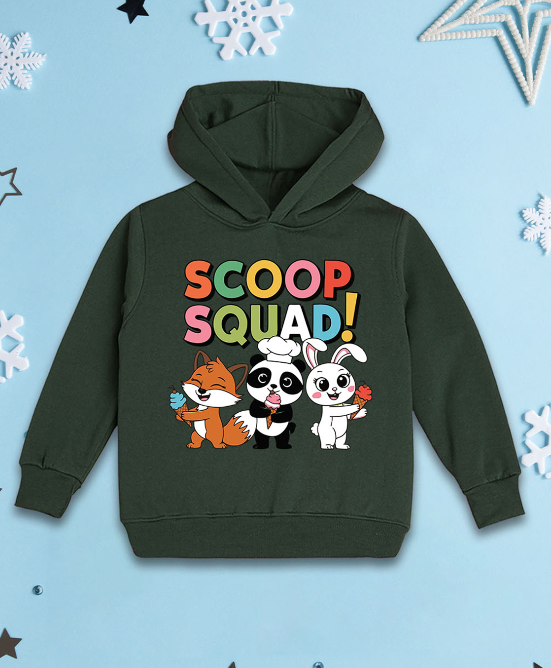 NUSYL Fleece Knit Full Sleeves Scoop Squad Text Printed Light Winter Hoodie - Olive Green-picture-16