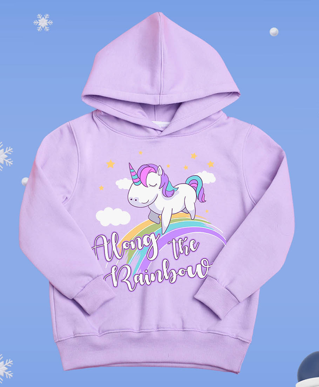 NUSYL Fleece Knit Full Sleeves Along The Rainbow Text Printed Light Winter Hoodie - Lilac-picture-24
