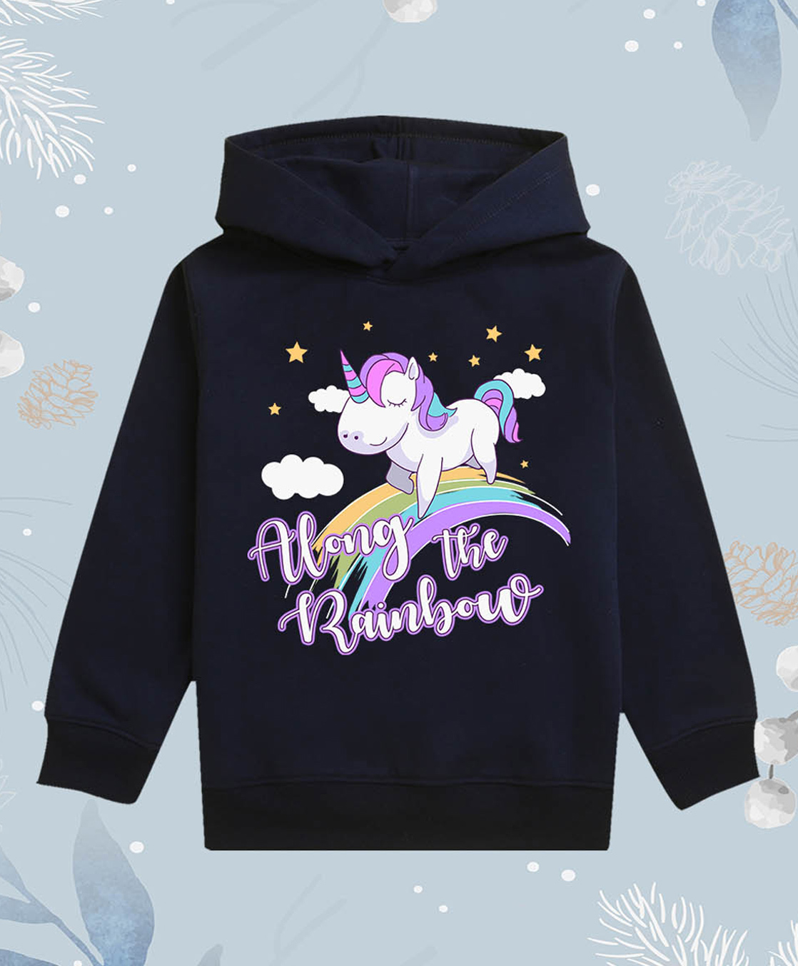 NUSYL Fleece Knit Full Sleeves Along The Rainbow Text Printed Light Winter Hoodie - Navy Blue-picture-12