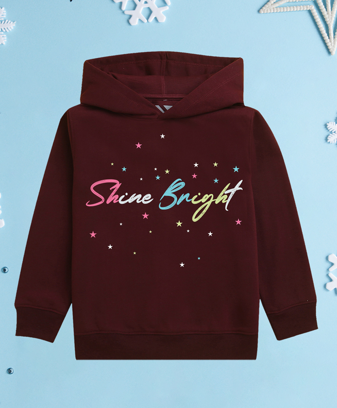 NUSYL Fleece Knit Full Sleeves Shine Bright Text Printed Light Winter Hoodie - Burgandy-picture-11