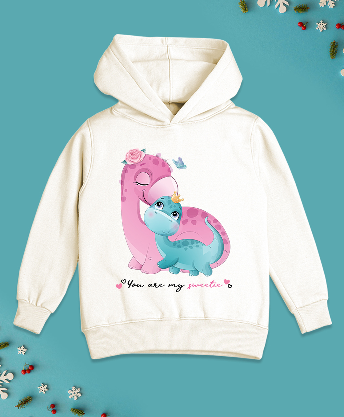 NUSYL Fleece Knit Full Sleeves Cute Baby Dinosaur Printed Light Winter Hoodie - White-picture-37