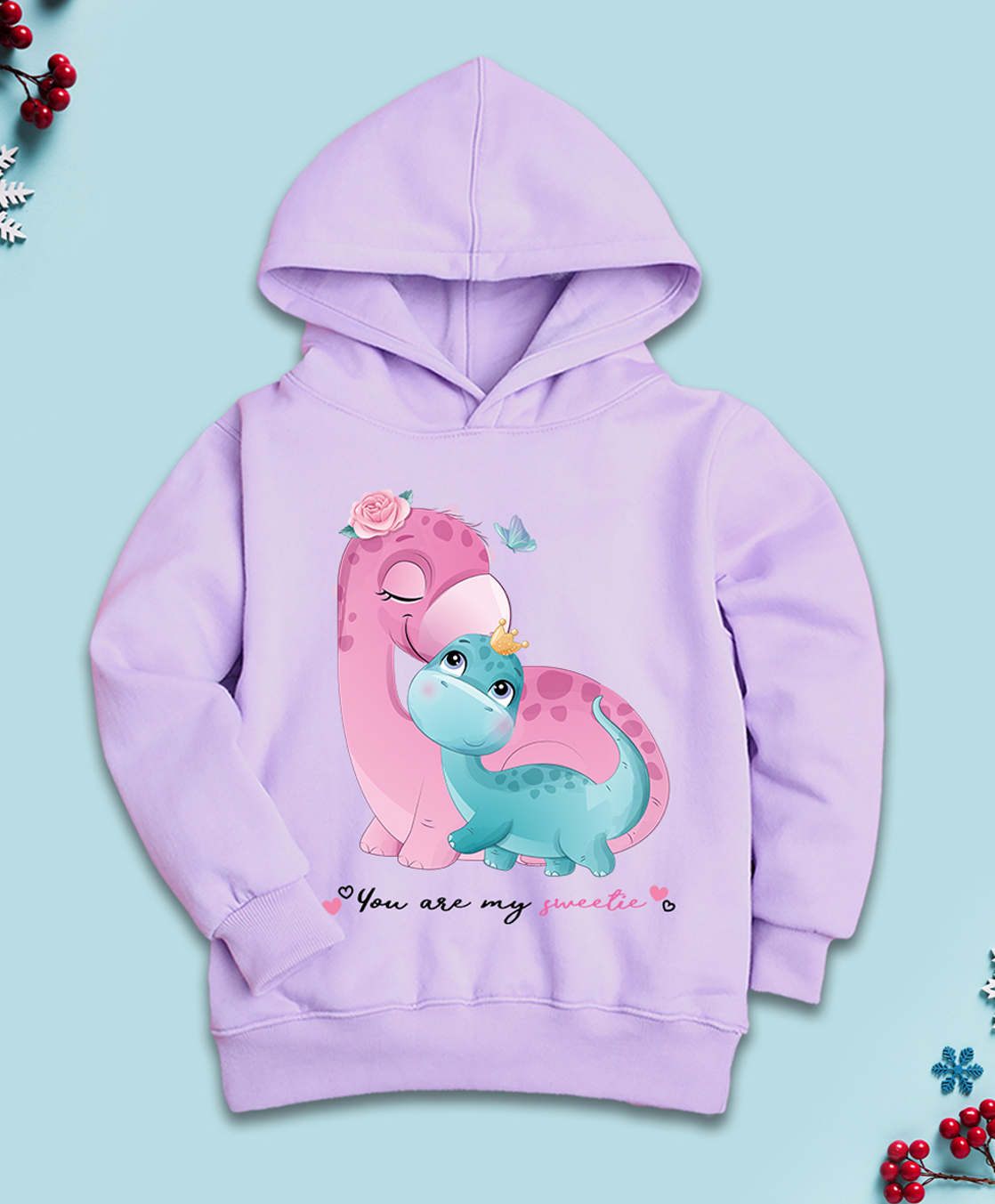 NUSYL Fleece Knit Full Sleeves Cute Baby Dinosaur Printed Light Winter Hoodie - lilac-picture-28