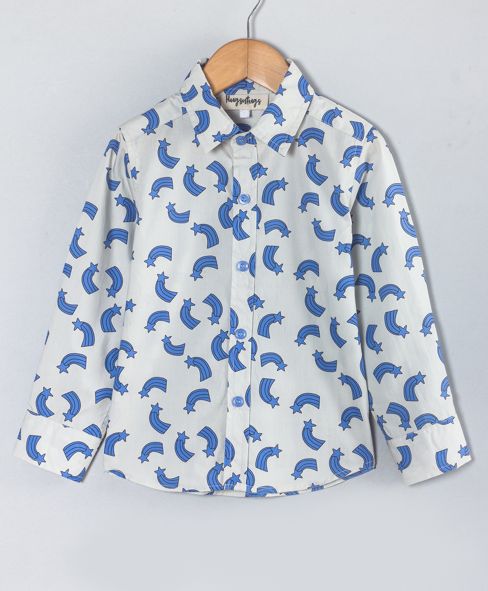 Hugsntugs Cotton Woven Full Sleeves Rainbow Printed Shirt - White-image-44