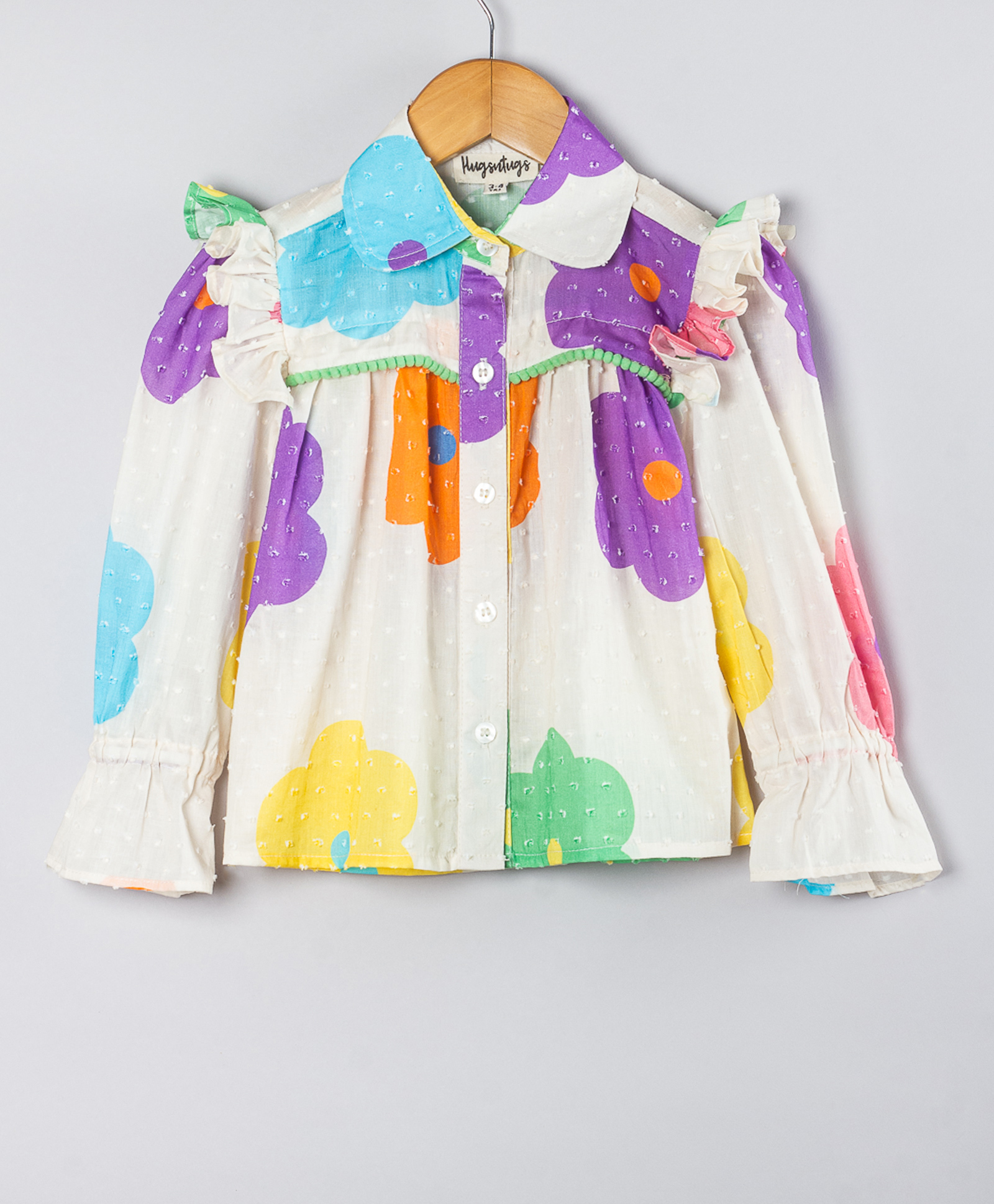 Hugsntugs Cotton Woven Full Sleeves Floral Printed & Swiss Dot Embroidered Top - Cream-picture-20