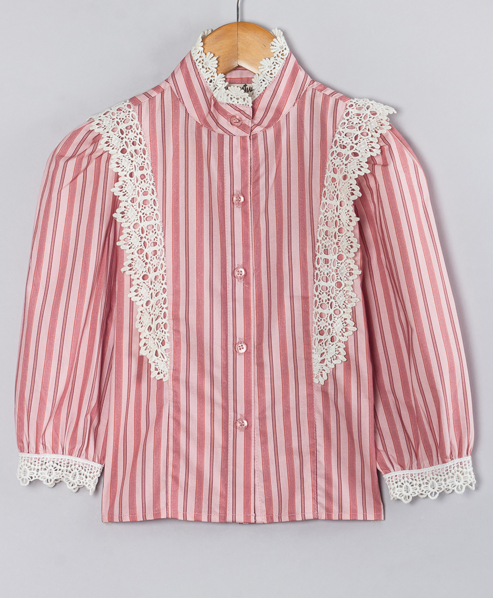 Hugsntugs Cotton Woven Full Sleeves Striped Lace Detailed Shirt Style Top - Pink-picture-18