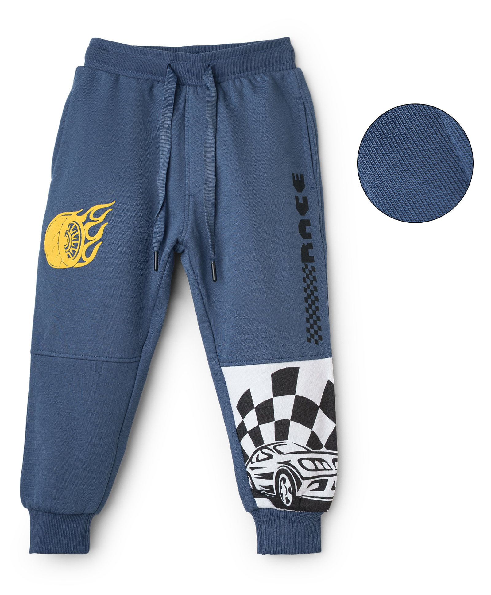 Sportking Cotton Blend Knit Car Raceing Theme Printed Track Pants - Denim-picture-17