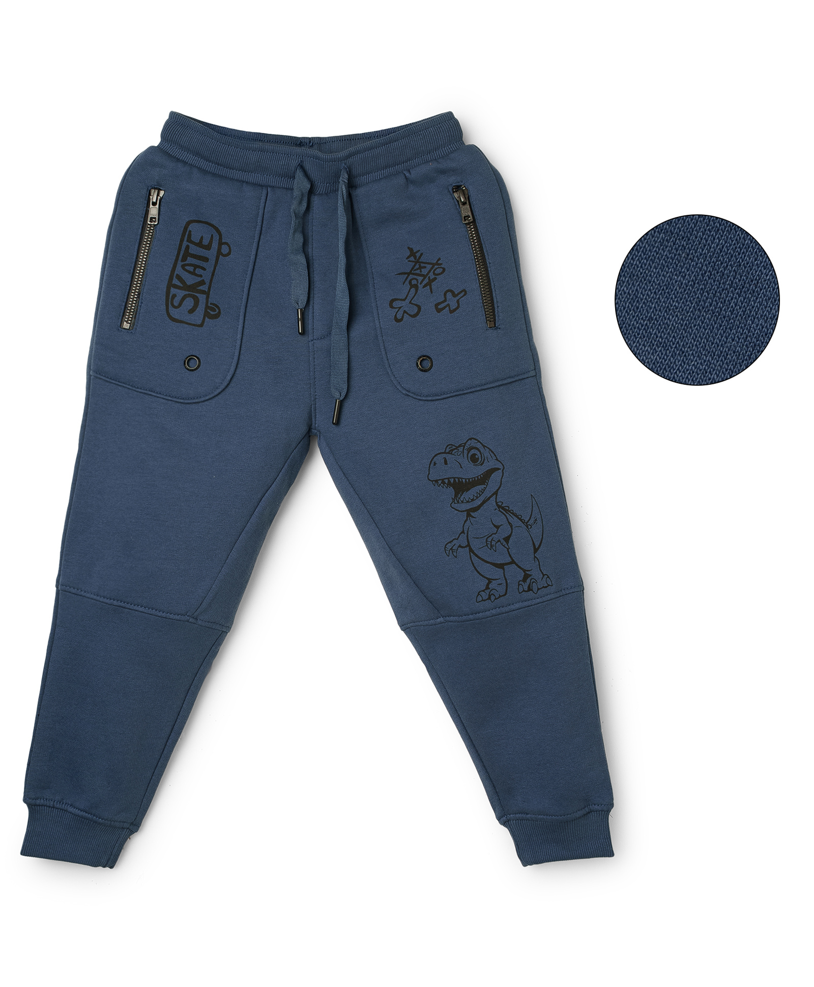 Sportking Cotton Blend Knit Cute Baby Dinosaur Printed Joggers - Denim-picture-16