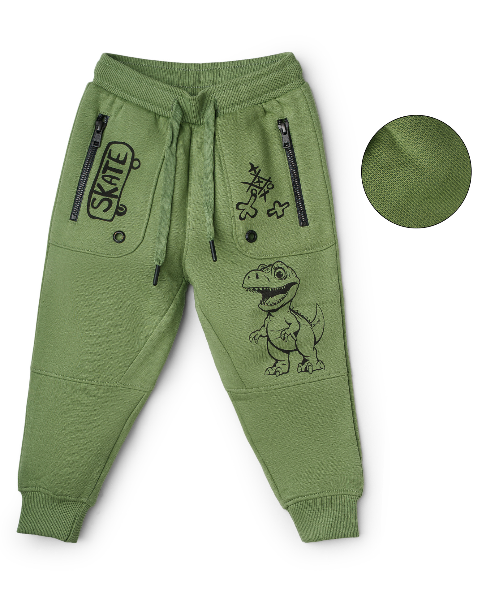 Sportking Cotton Blend Knit Cute Baby Dinosaur Printed Joggers - Green-picture-38