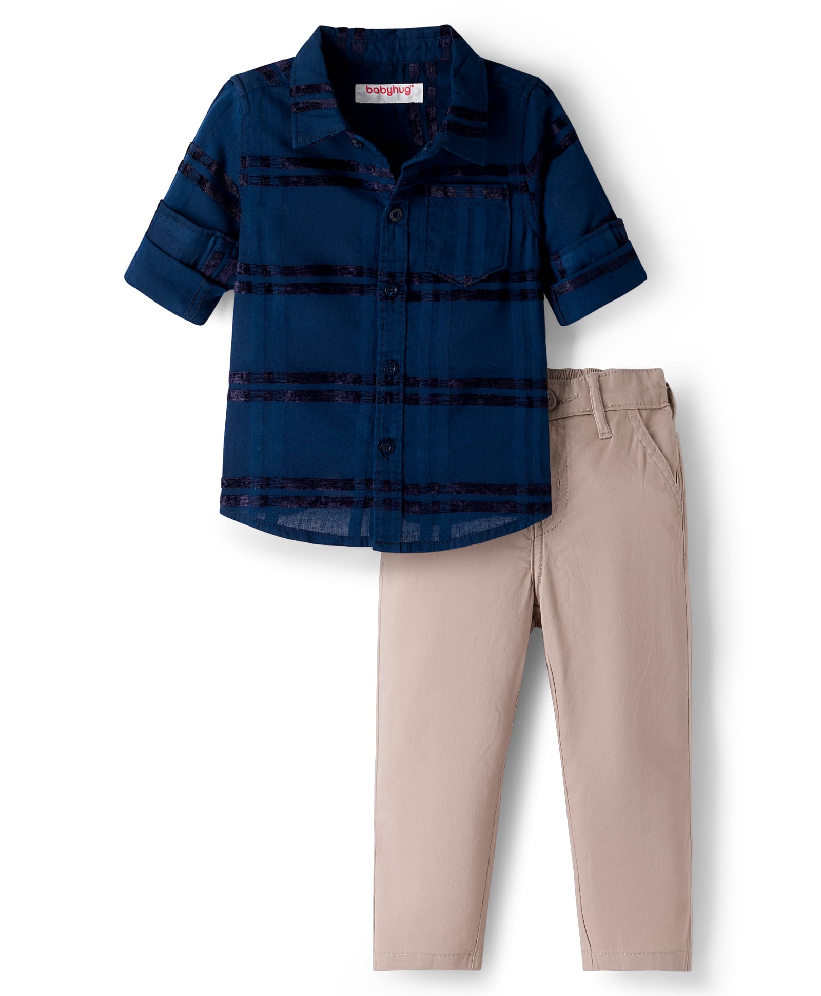 Babyhug Cotton Woven Full Sleeves Checkered Shirt & Trouser Set - Navy Blue-image-22