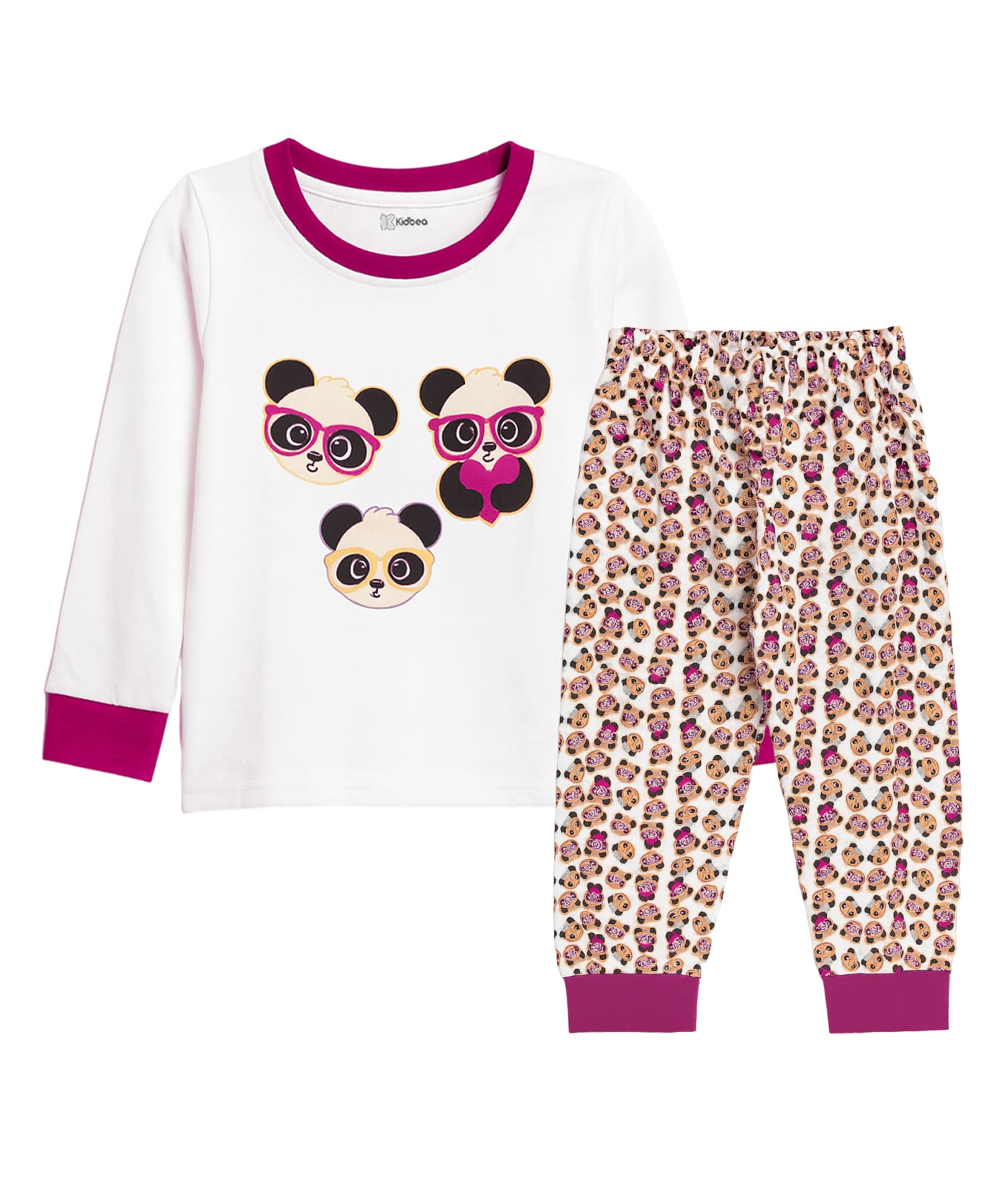 Kidbea Cotton Knit Full Sleeves Panda With Glasses Printed Winter Night Suit Set - White-picture-11