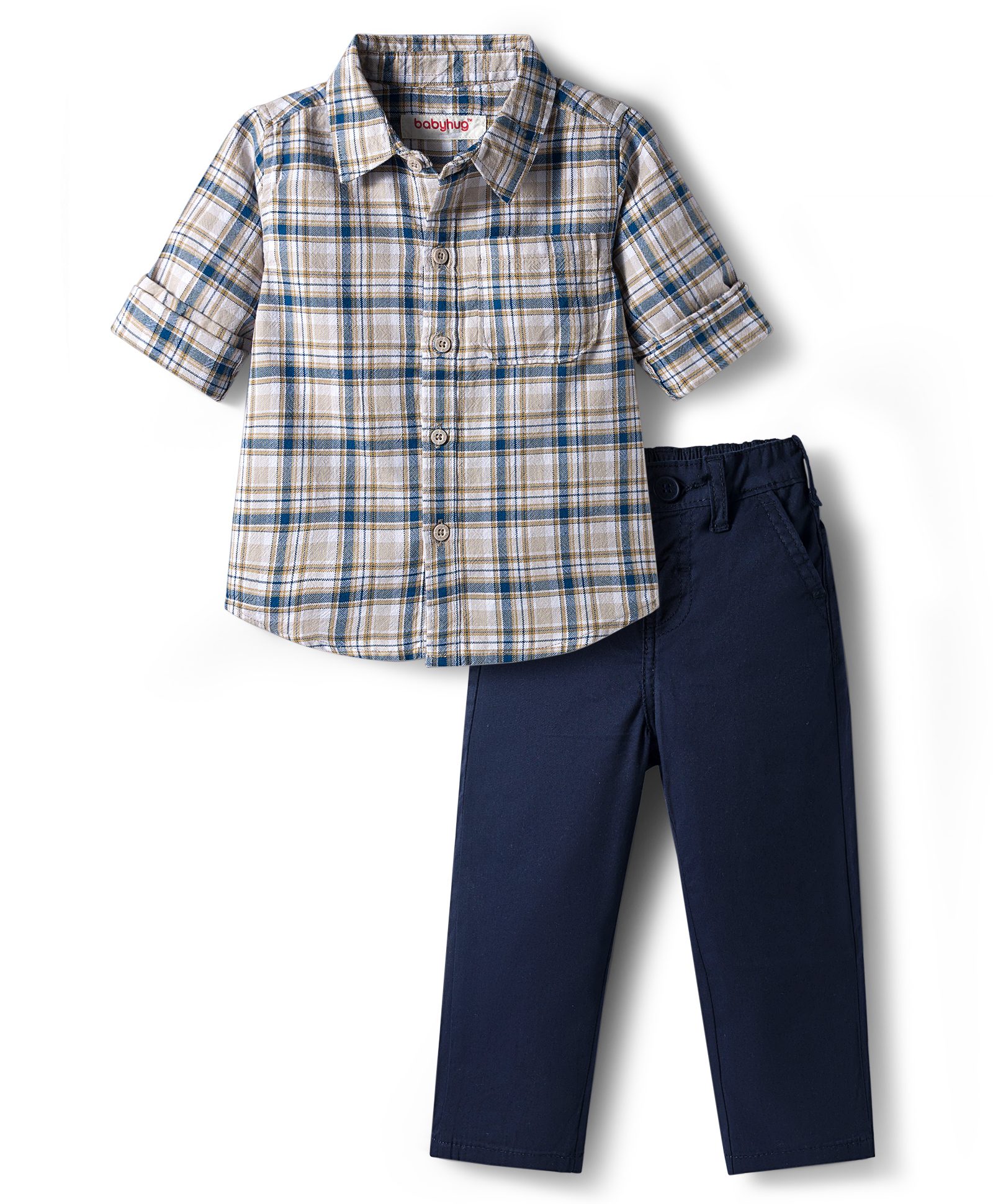 Babyhug Cotton Woven Full Sleeves Checks Shirt & Denim Jeans Set - Blue-picture-26