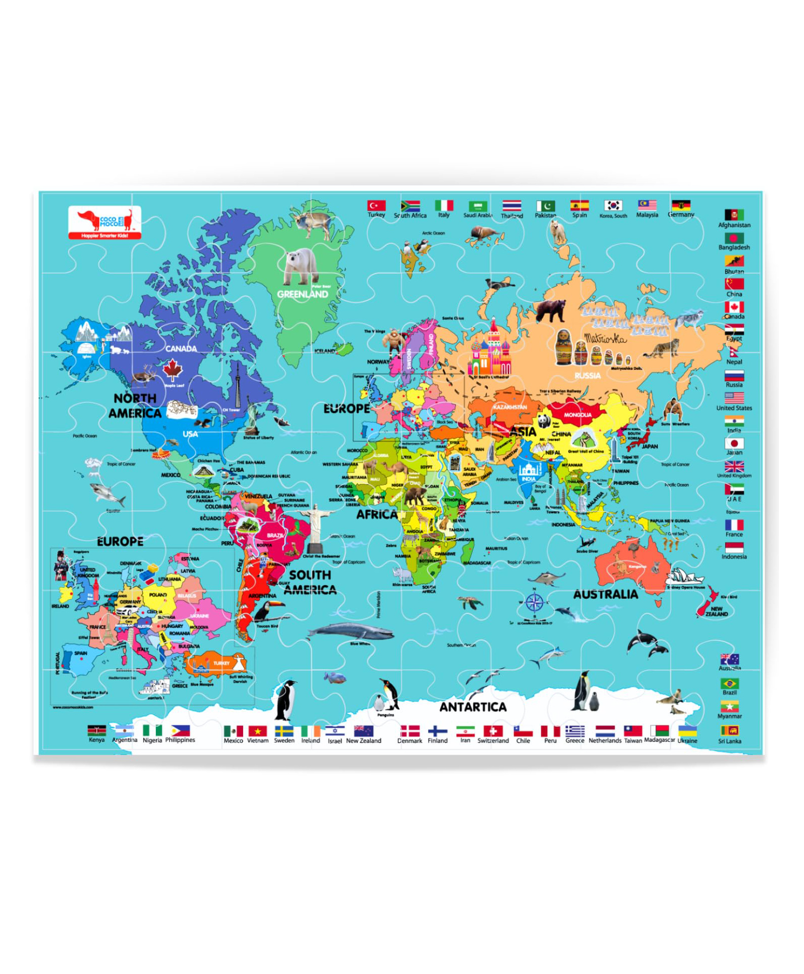 CocoMoco Kids World Map Puzzle, 56 Pieces, Learning and Educational Gift, Return Gift for Kids (Pack of 1)-picture-22