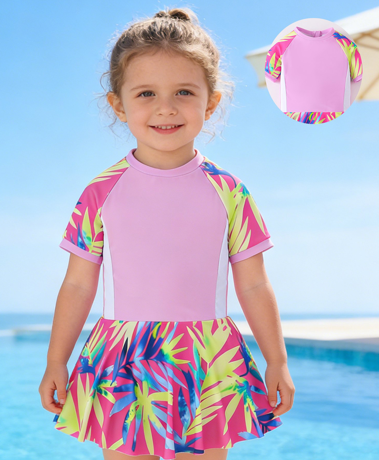 Mark & Mia Half Raglan Sleeves Printed Frock Swimsuit - Multicolor-image-9
