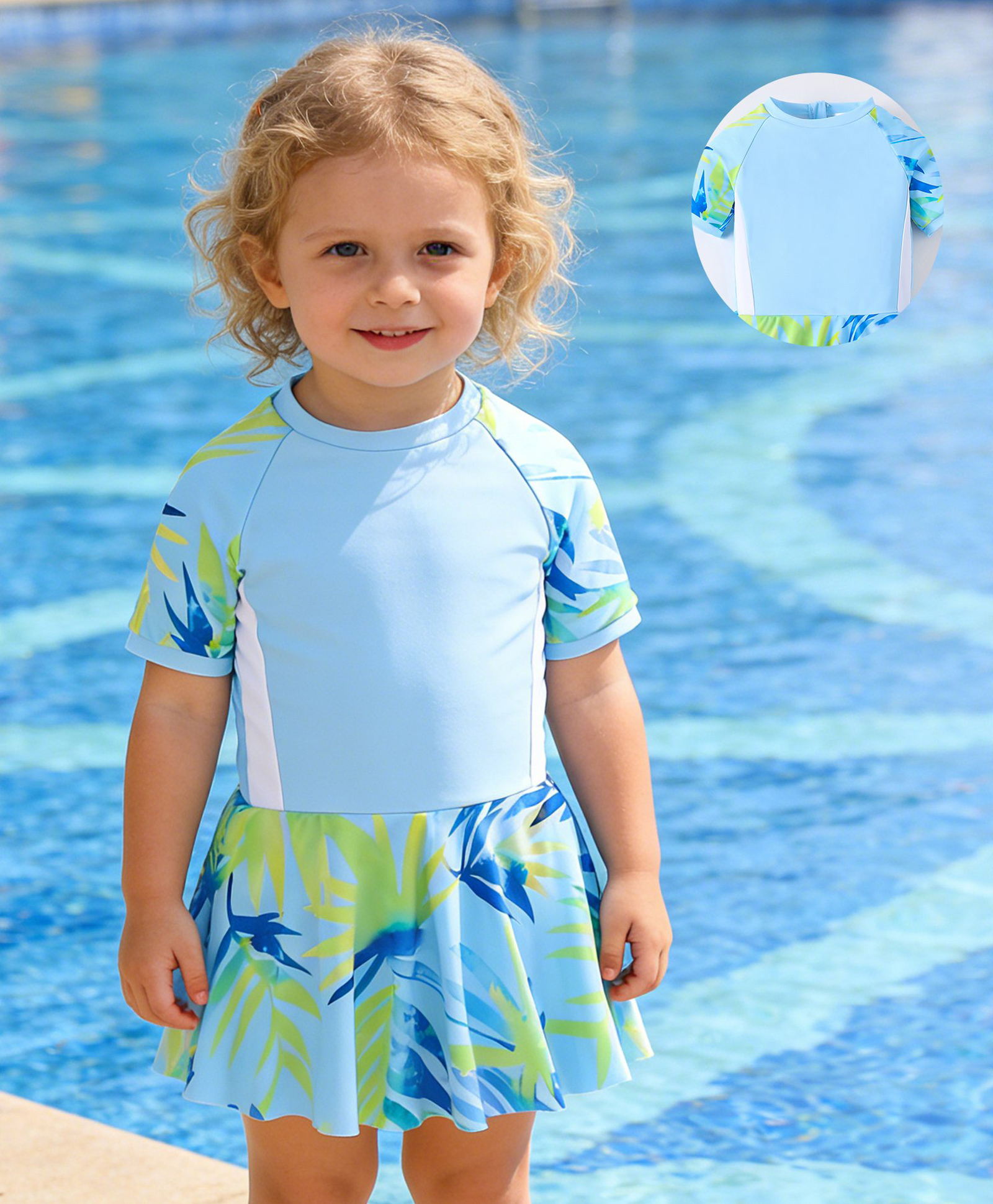 Mark & Mia Half Raglan Sleeves Printed Frock Swimsuit - Blue-image-28
