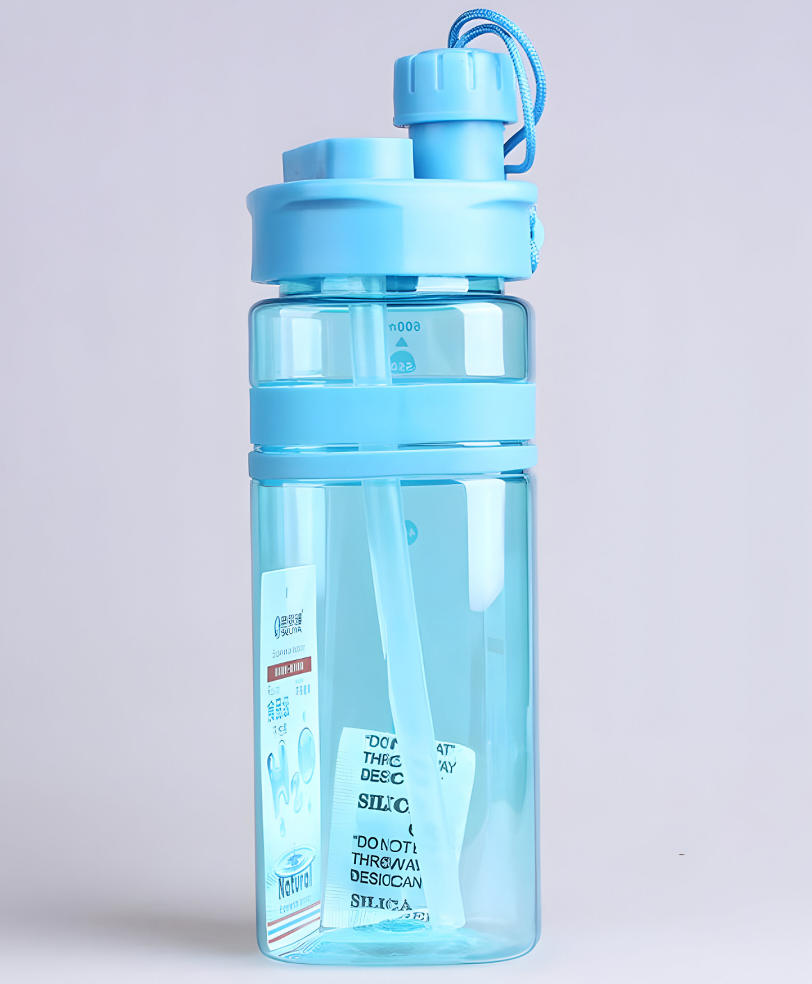 SCHOOLISH 600ml Dual Drink square Portable Reusable Fitness Sports Transparent Plastic Water Cup with Lifting Rope- PACK OF 1- COLOR MAY VARY-image-21