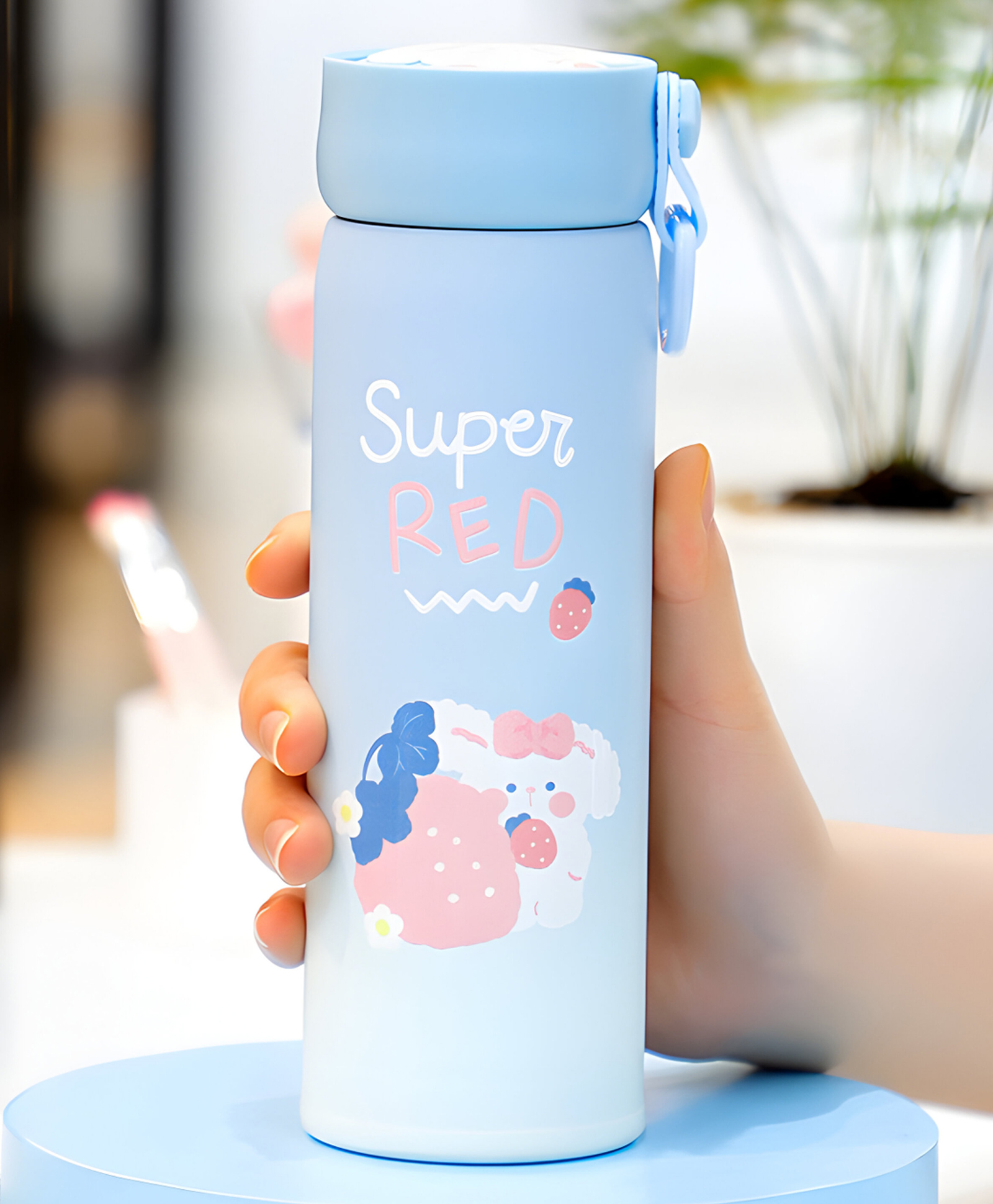 SCHOOLISH thermos cup high value cute rabbit water cup girly heart in style stainless steel student gradient -PACK OF 1 - COLOR MAY VARY-image-1