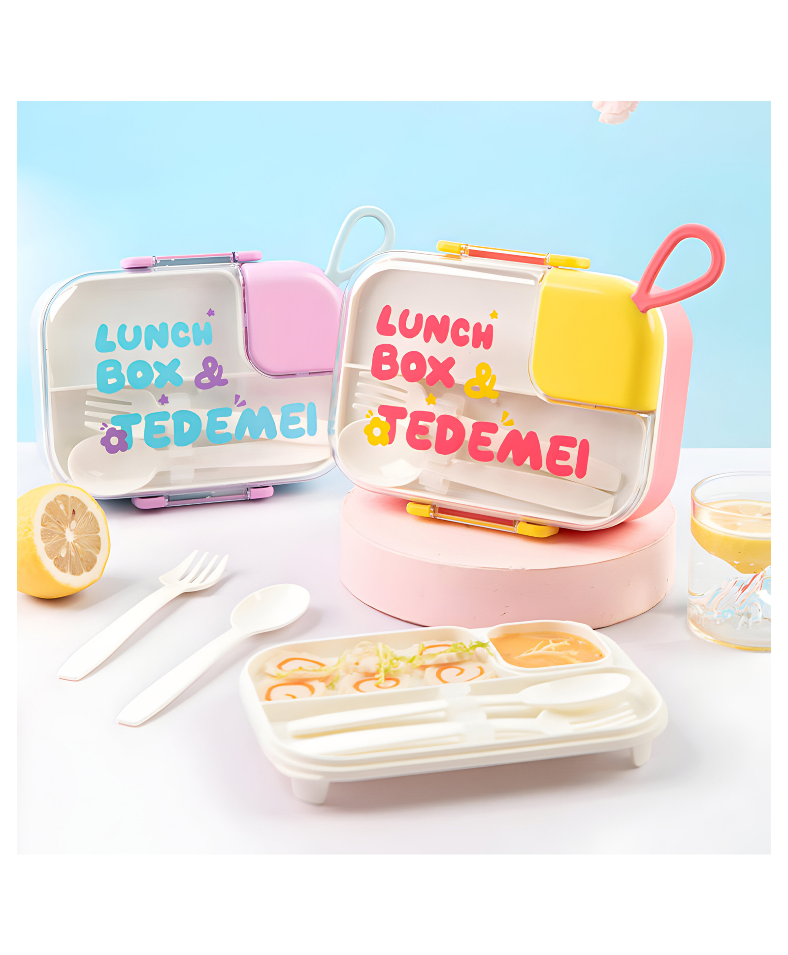 SCHOOLISH Cute Children's Double Layer 2-Compartment Food Container Stainless Steel Insulated Leak-proof Thermos Bento School Children's Lunch Box- PACK OF 1 - COLOR MAY VARY-image-15