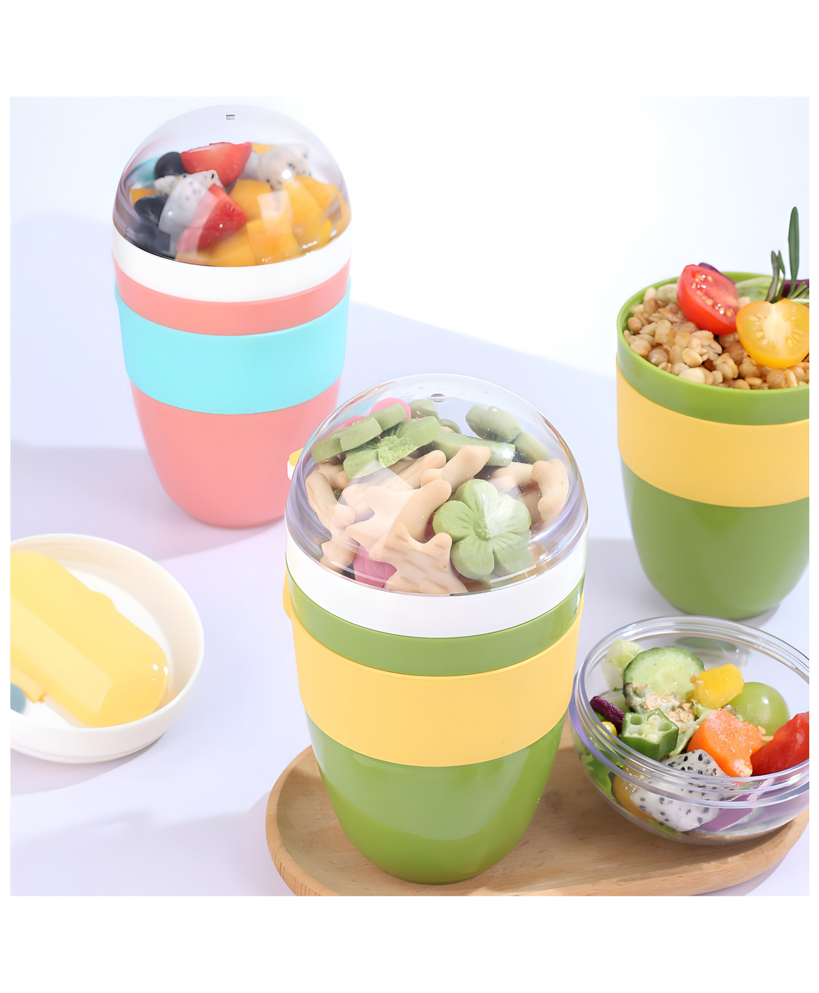SCHOOLISH 450ml Polypropylene Meal Prep Container with Flip Lid, Built-in Spoon Dishwasher Safe Round Lunch Box- PACK OF 1 - COLOR MAY VARY-image-15