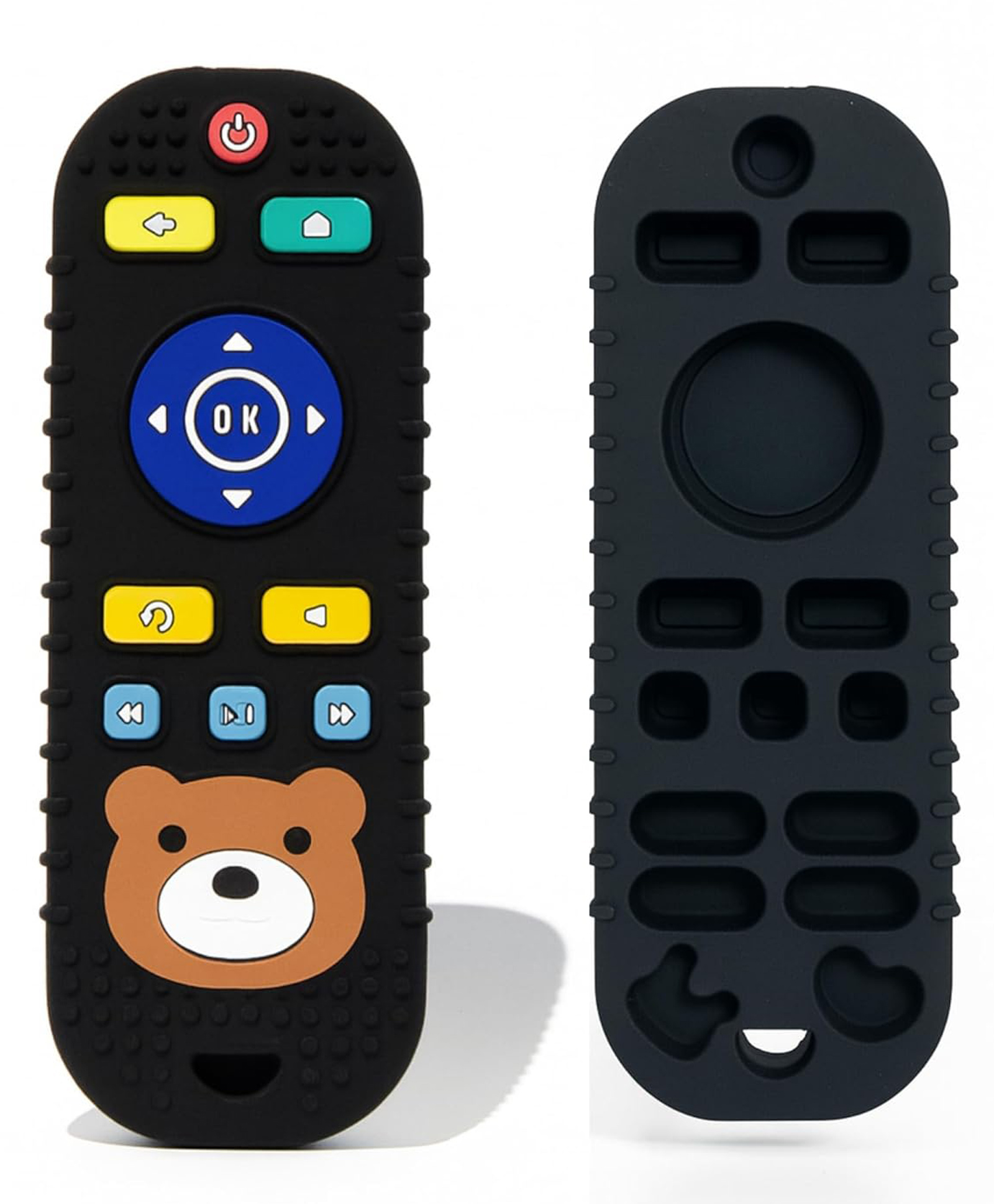 THE LITTLE LOOKERS Baby Silicone Remote Teether BPA-Free Infant Teething Toy with Textured Buttons Safe, Soft & Easy to Hold for Teething Relief - BlackBear-picture-16