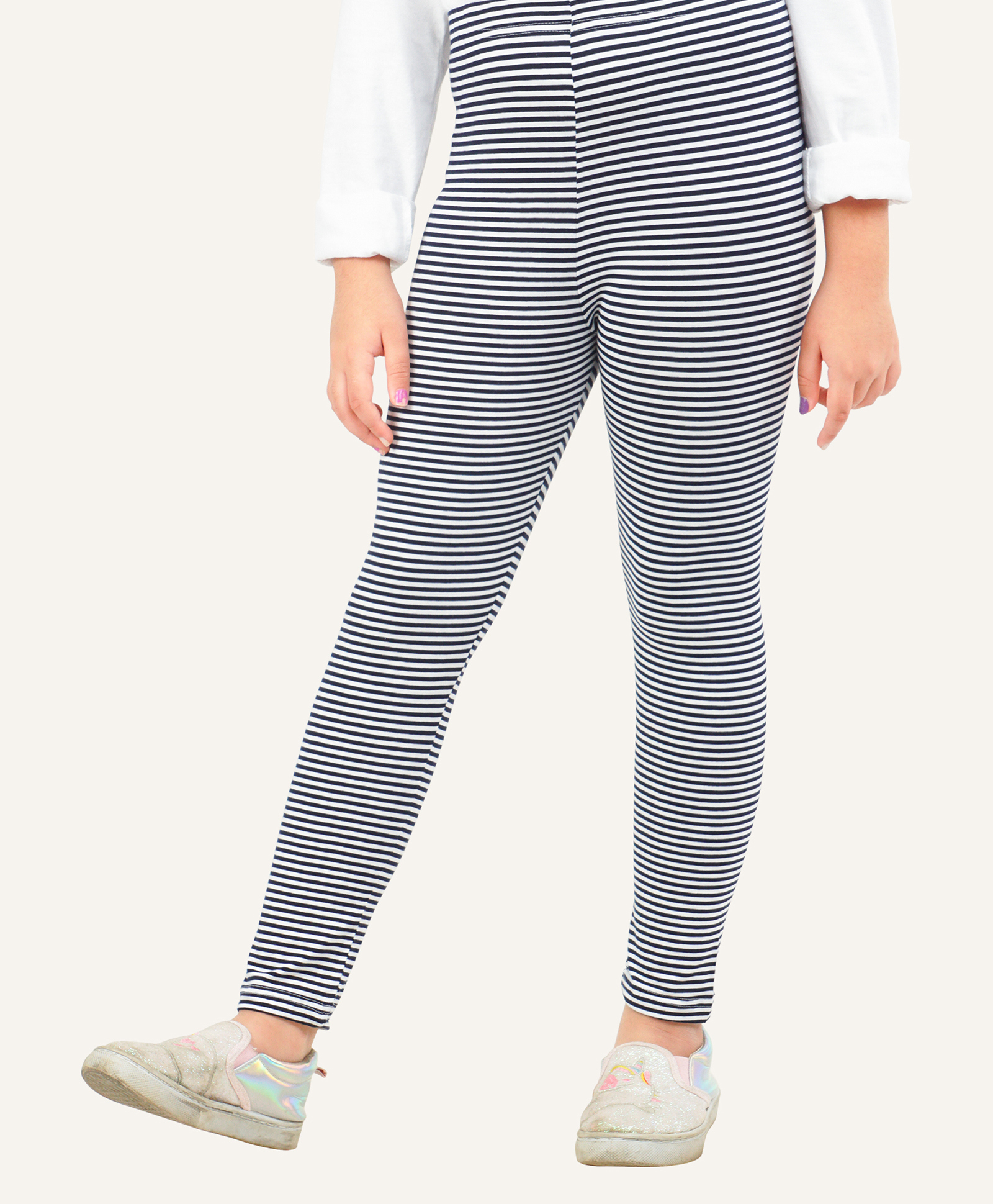 Ariel Cotton Knit Striped Leggings - White & Black-picture-19