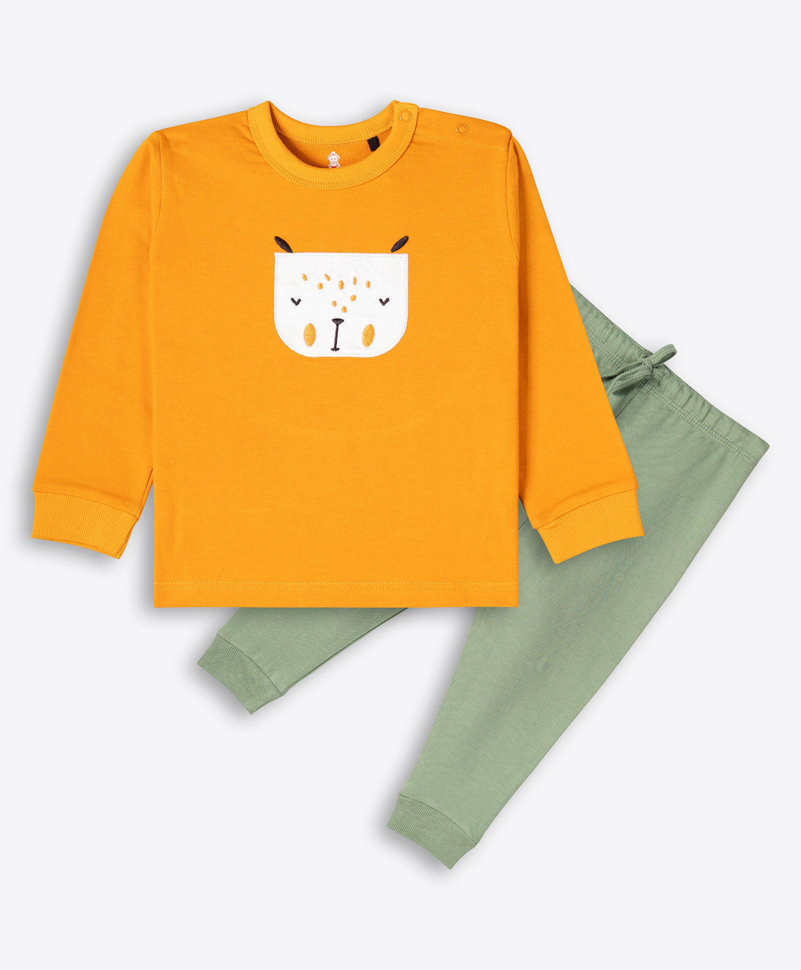 Ariel Cotton Knit Full Sleeves Animal Designed Tee With Pant Set - Mustard & Green-picture-13