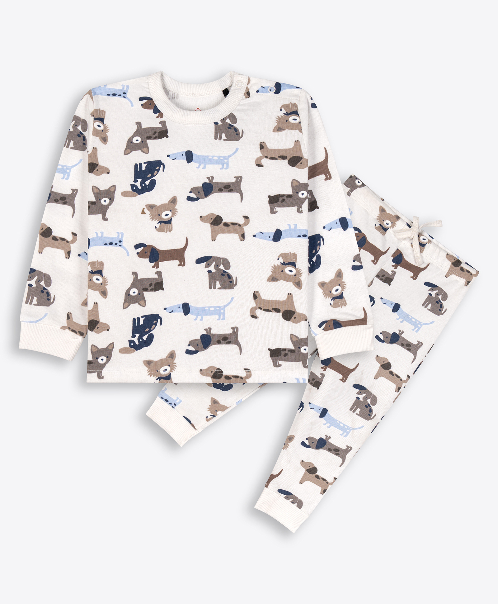 Ariel Cotton Knit Full Sleeves Dog Printed Coordinating Tee With Pant Set - Cream-picture-37