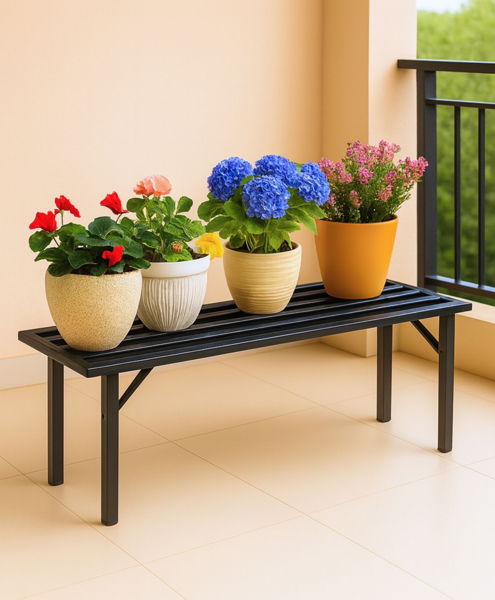 Ecofynd Adam Jr 24 Inch Plant Stands for Outdoor Balcony, Flower Pot Stand for Indoor Plants, Large Metal Planter Stand for Living Room, home decor, Indoor & Outdoor plants, 1 Tier, (PS030-BLK)-image-17
