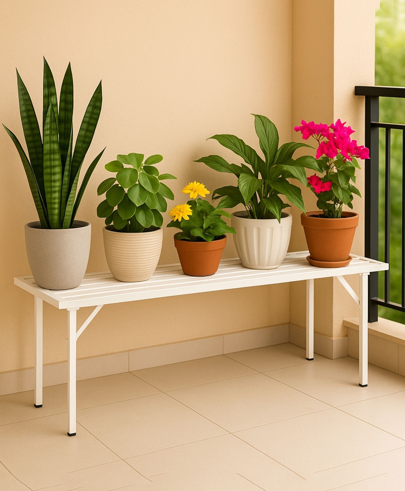 Ecofynd Adam Jr 35 Inch Plant Stands for Outdoor Balcony, Flower Pot Stand for Indoor Plants, Large Metal Planter Stand for Living Room, home decor, Indoor & Outdoor plants, 1 Tier, (1 Pack, White)-image-35