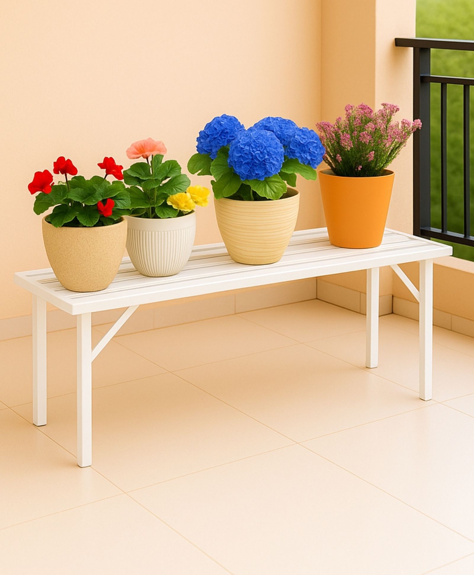Ecofynd Adam Jr 24 Inch Plant Stands for Outdoor Balcony, Flower Pot Stand for Indoor Plants, Large Metal Planter Stand for Living Room, home decor, Indoor & Outdoor plants, 1 Tier, (PS030-WHT)-image-16