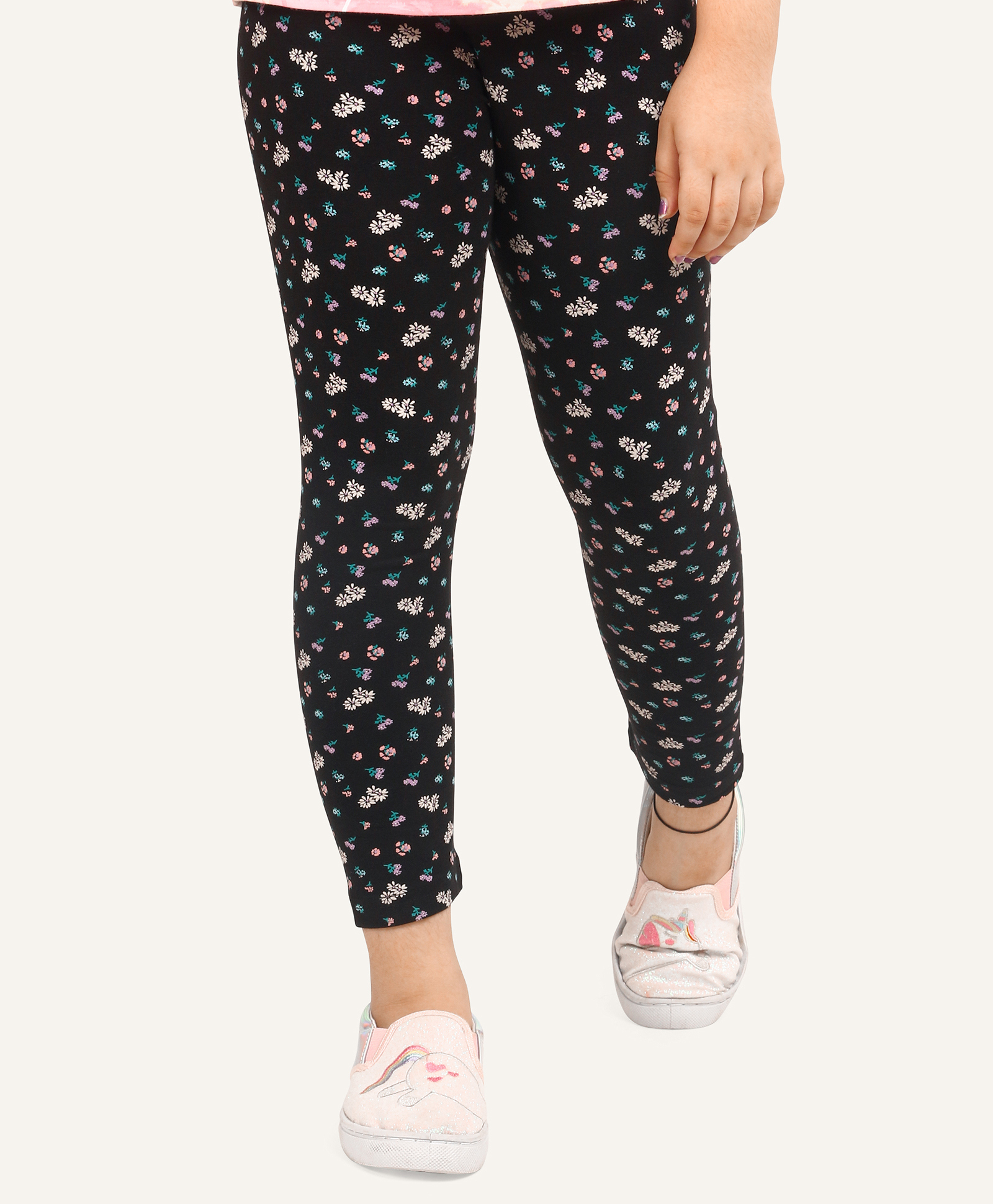 Ariel Cotton Knit Floral Printed Leggings - Black-picture-19