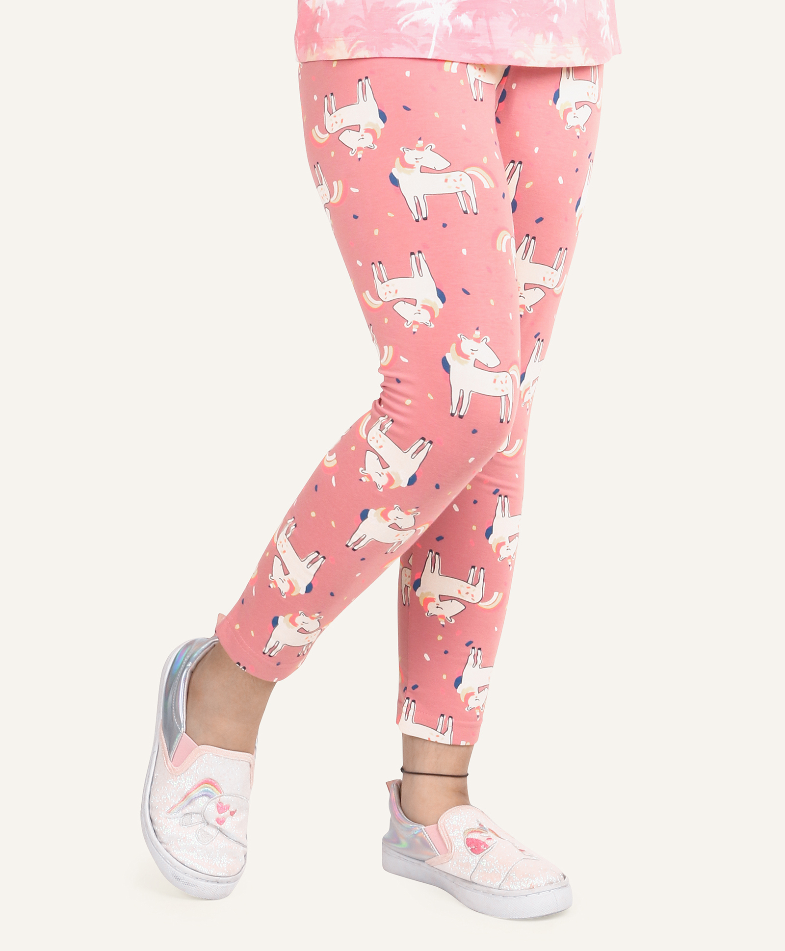 Ariel Cotton Knit Unicorns Printed Leggings - Peach-image-17