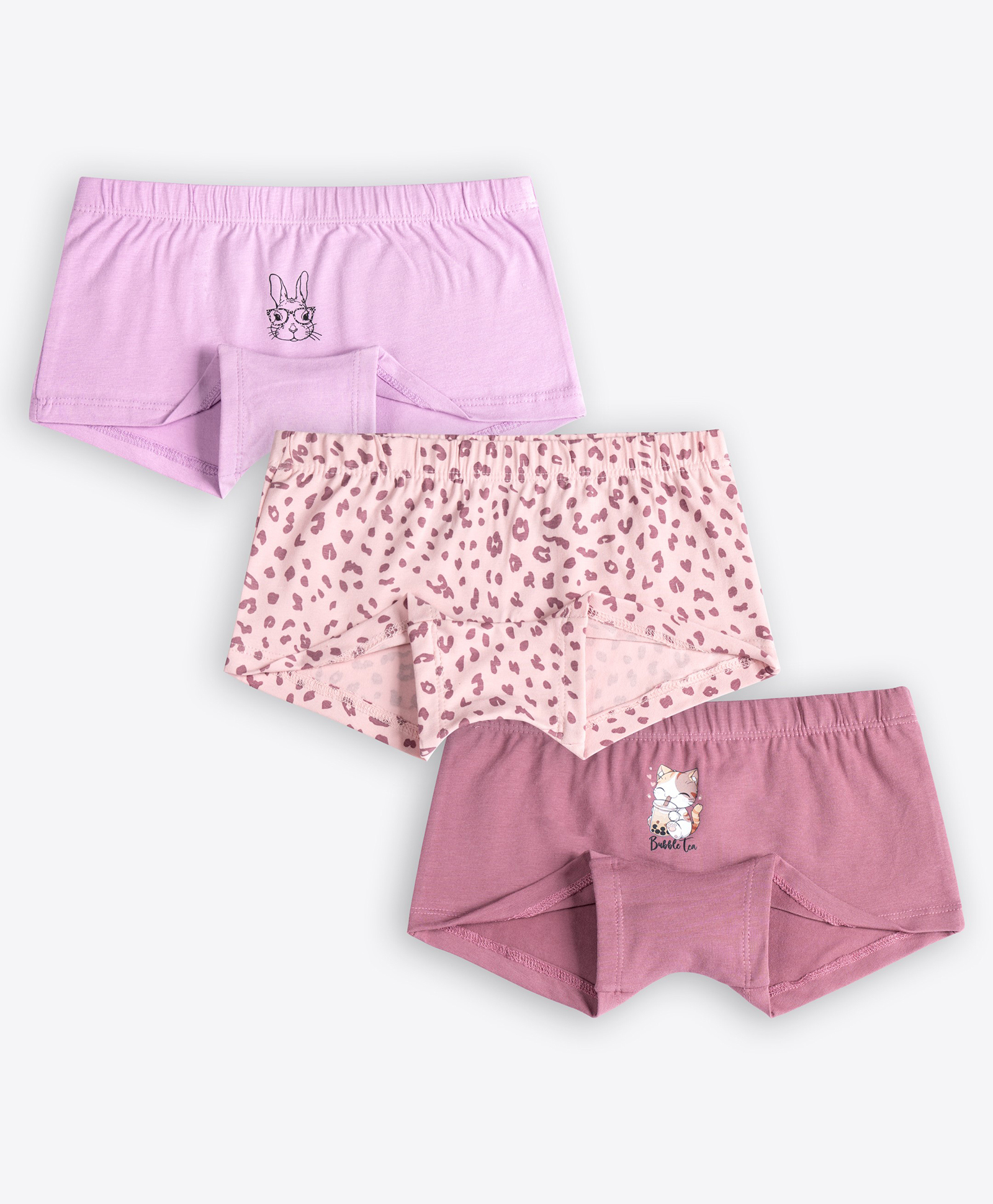 Ariel Cotton Blend Knit Pack Of 3 Bunny & Cats Printed Boy Shorts - Purple Peach & Mauve-picture-28