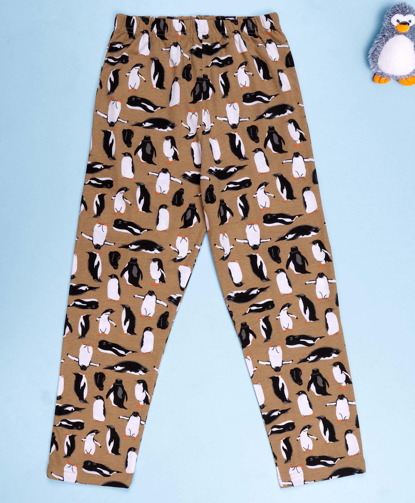 Kiddopanti Cotton Knit Penguins Printed Pajama - Khaki-picture-25