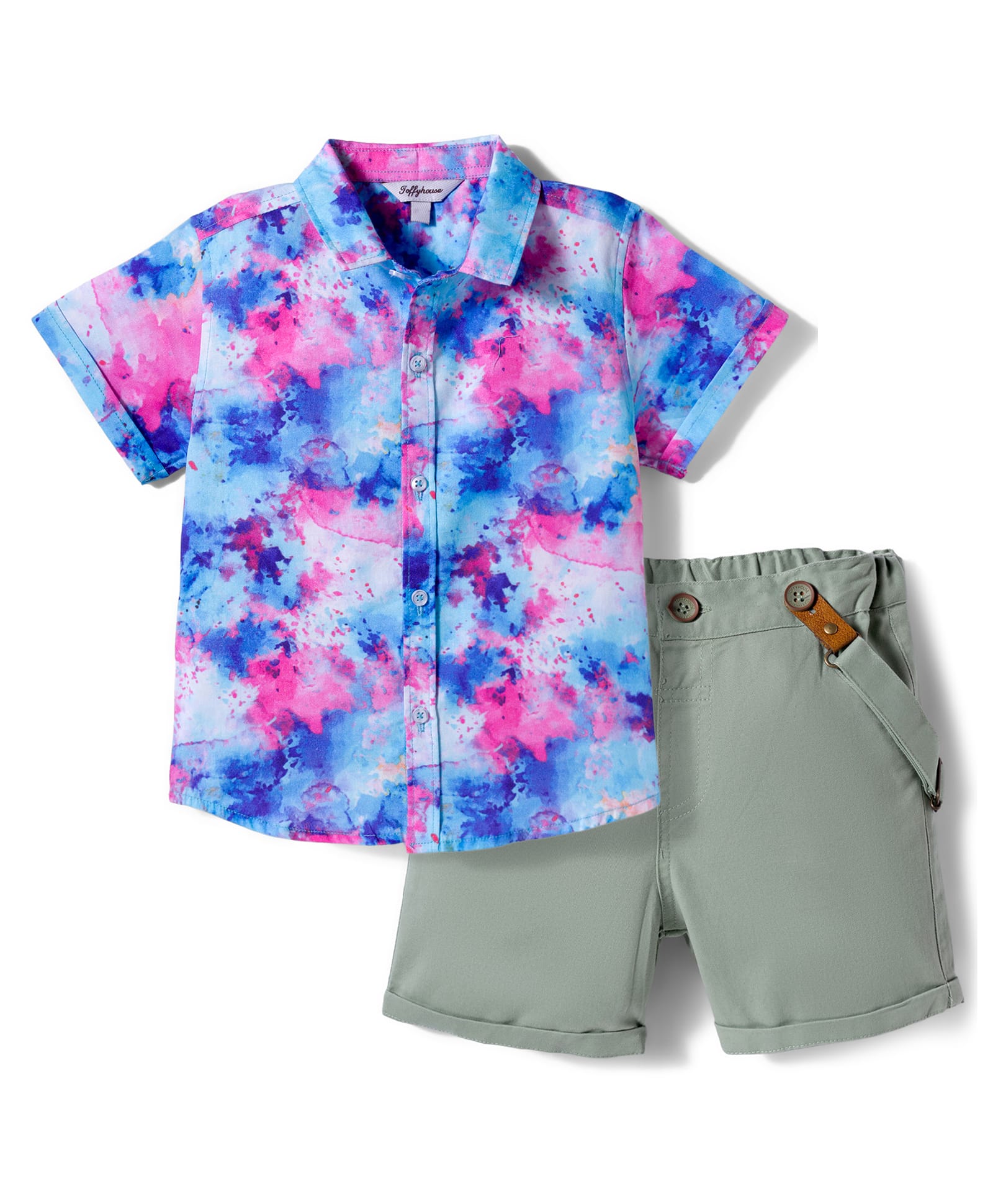 ToffyHouse Poplin Knit Half Sleeves Tie & Dye Party Shirt & Shorts with Bow & Suspender - Multicolor-picture-31