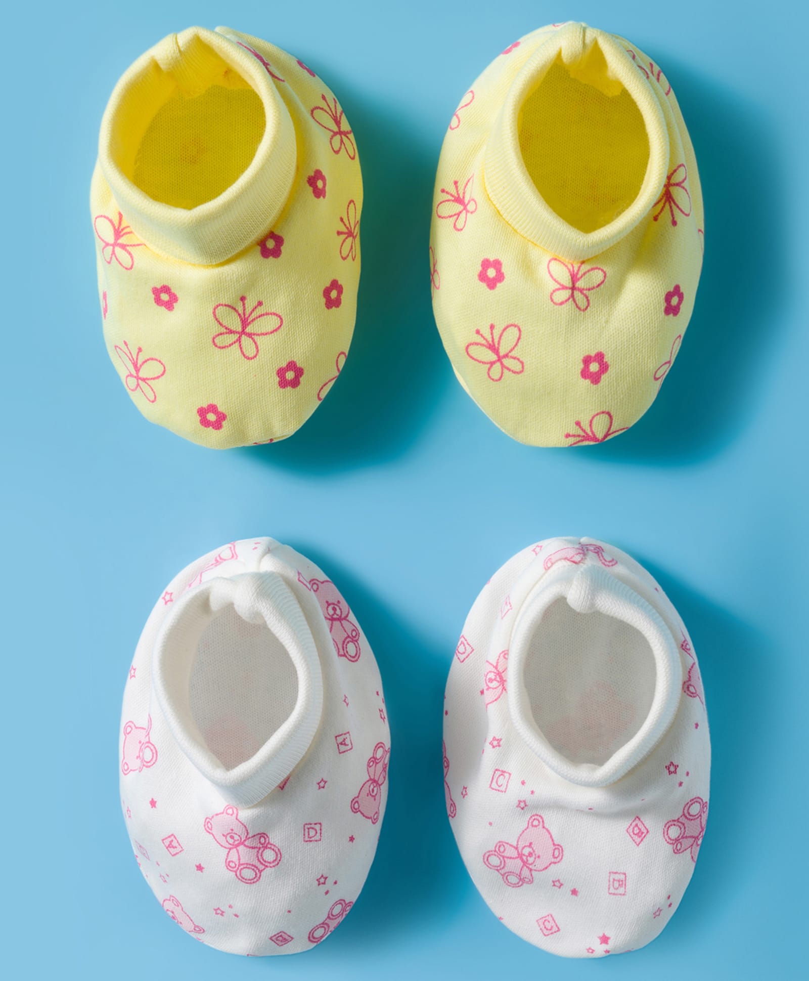 Doodle Poodle 100% Cotton Interlock Knit Booties with Animal Print Pack of 2 - White & Yellow-picture-45
