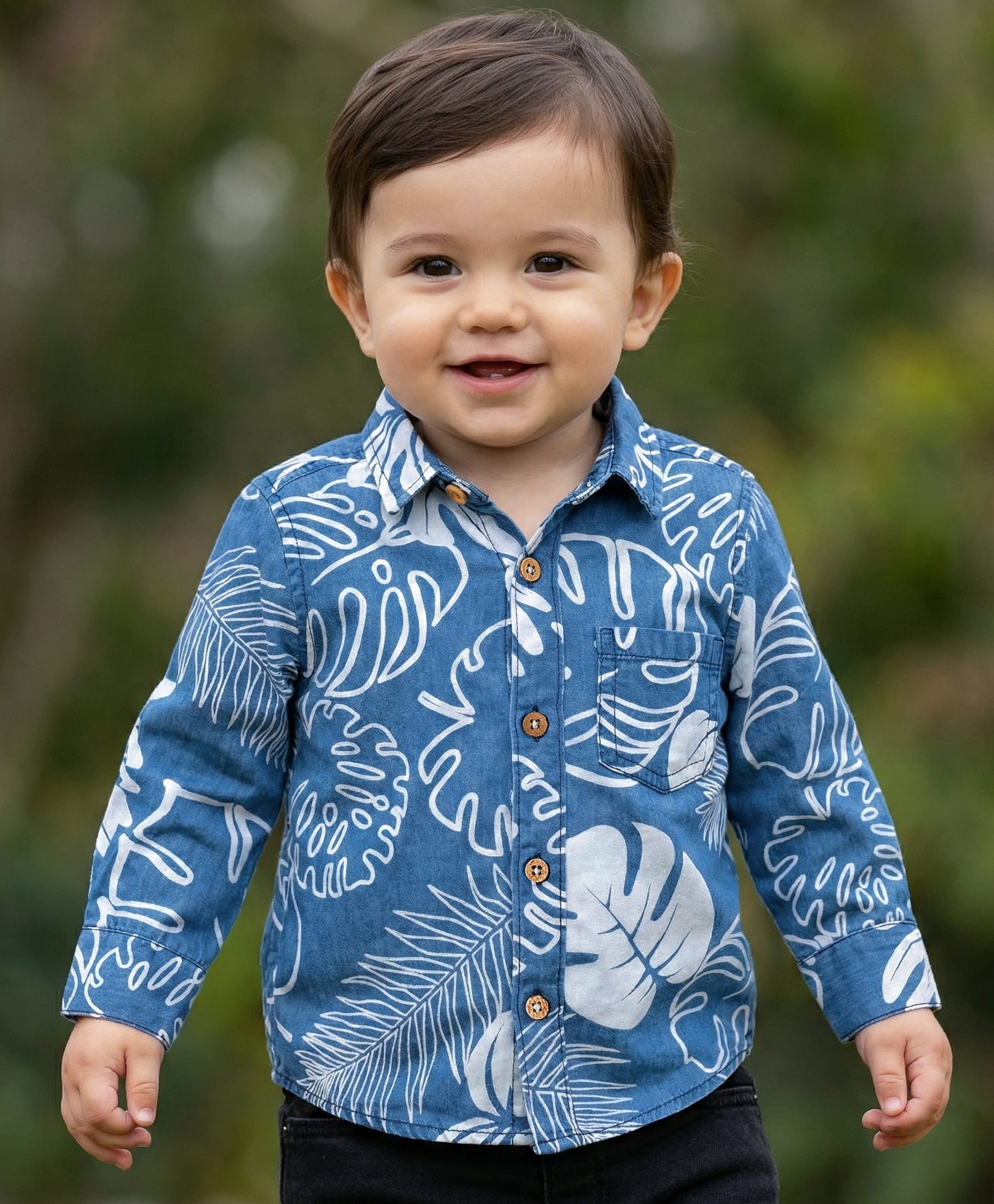 Babyoye 100% Cotton Half Sleeves Denim Shirt With Leaves Print - Blue-image-26