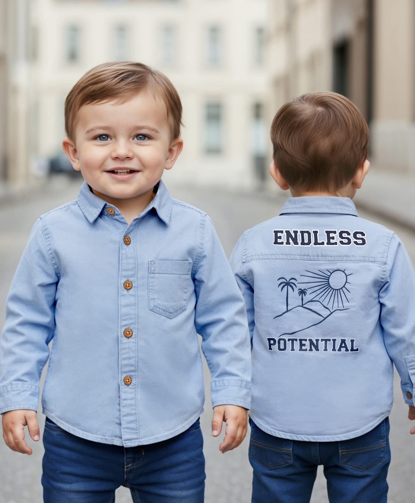 Babyoye 100% Cotton Full Sleeves Denim Shirt With Tropical Theme Print - Blue-image-32