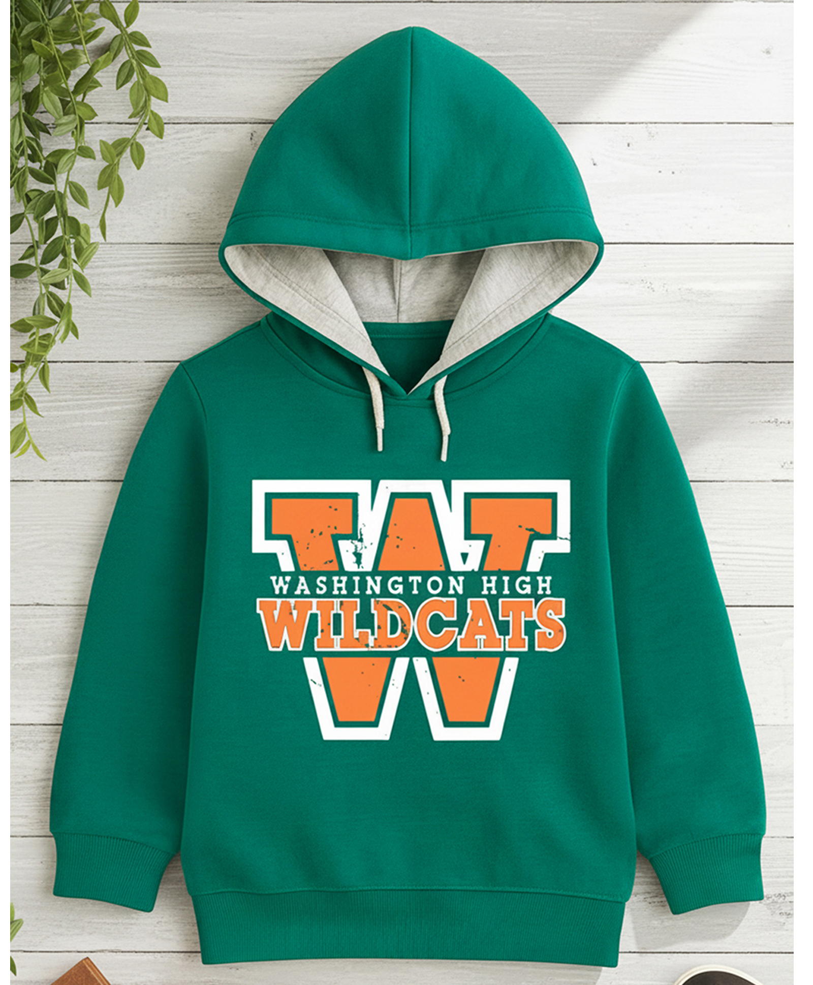 Trampoline Fleece Knit Full Sleeves Wildcats Text Printed Winter Hooded Sweatshirt - Green-picture-20