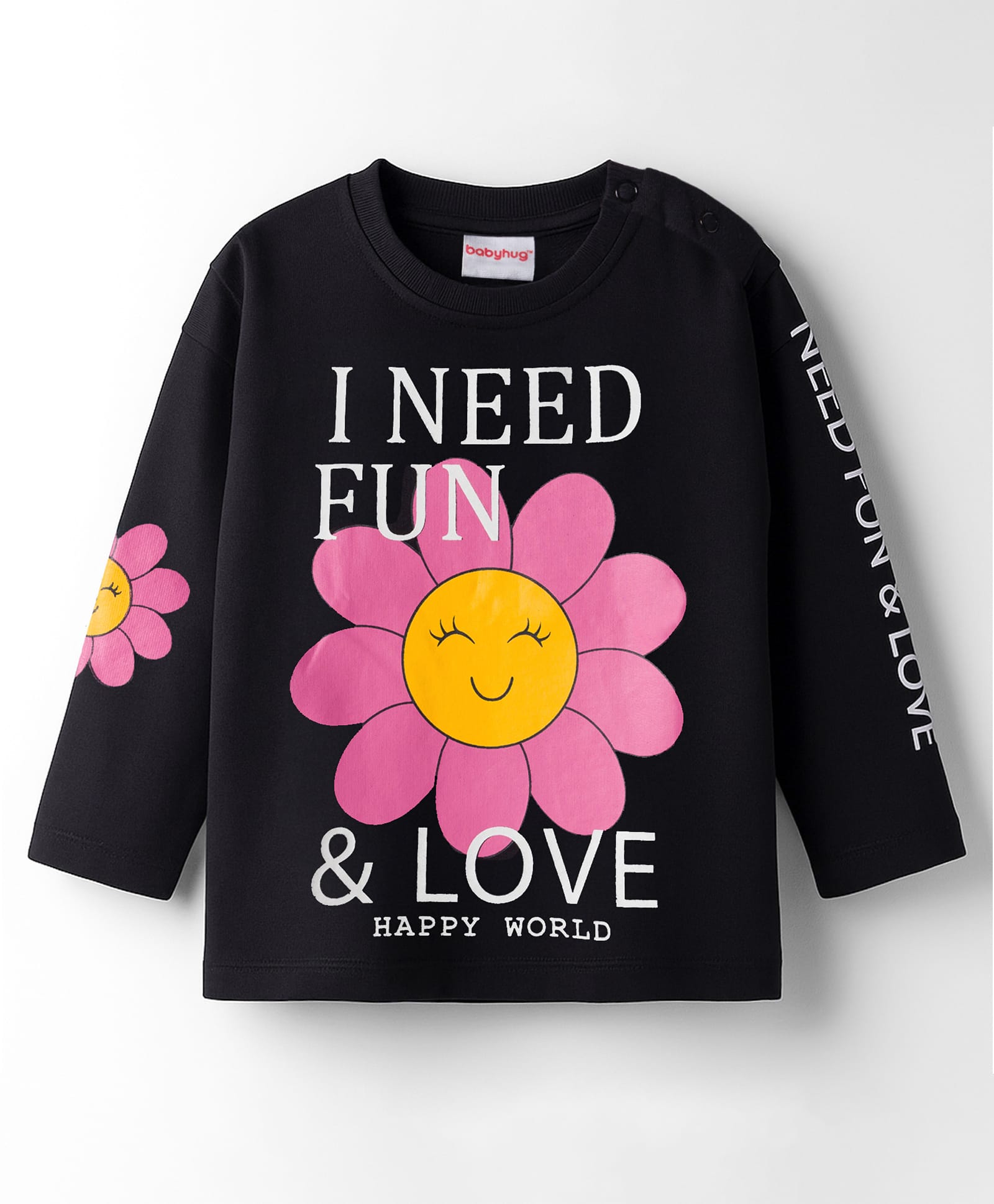 Babyhug Cotton Knit Full Sleeves T-Shirt With Text Print - Black-picture-19