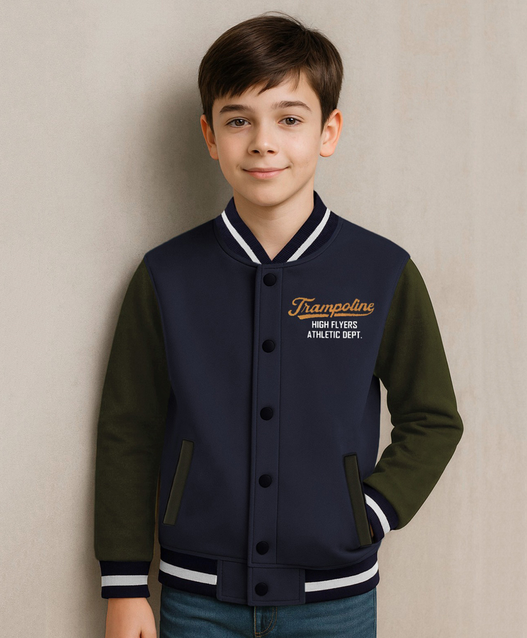 Trampoline Fleece Knit Full Sleeves Colour Blocked & Typography Printed Light Winter Varsity Jacket - Multi Colour-picture-14
