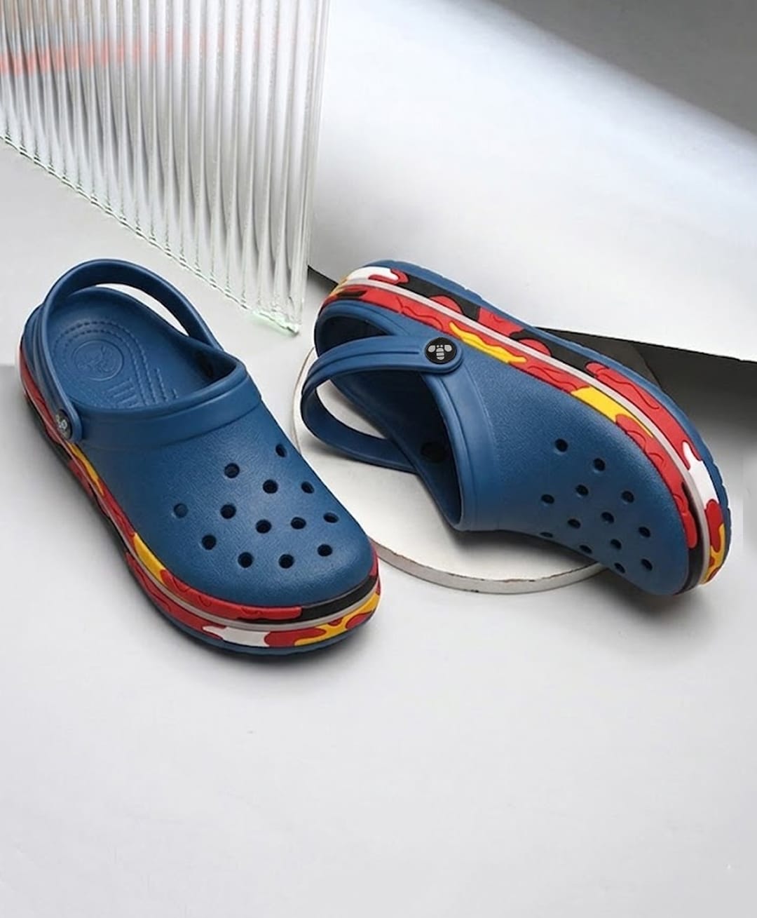 Toothless Abstract Designed Perforated Slingback Clogs - Blue-picture-13