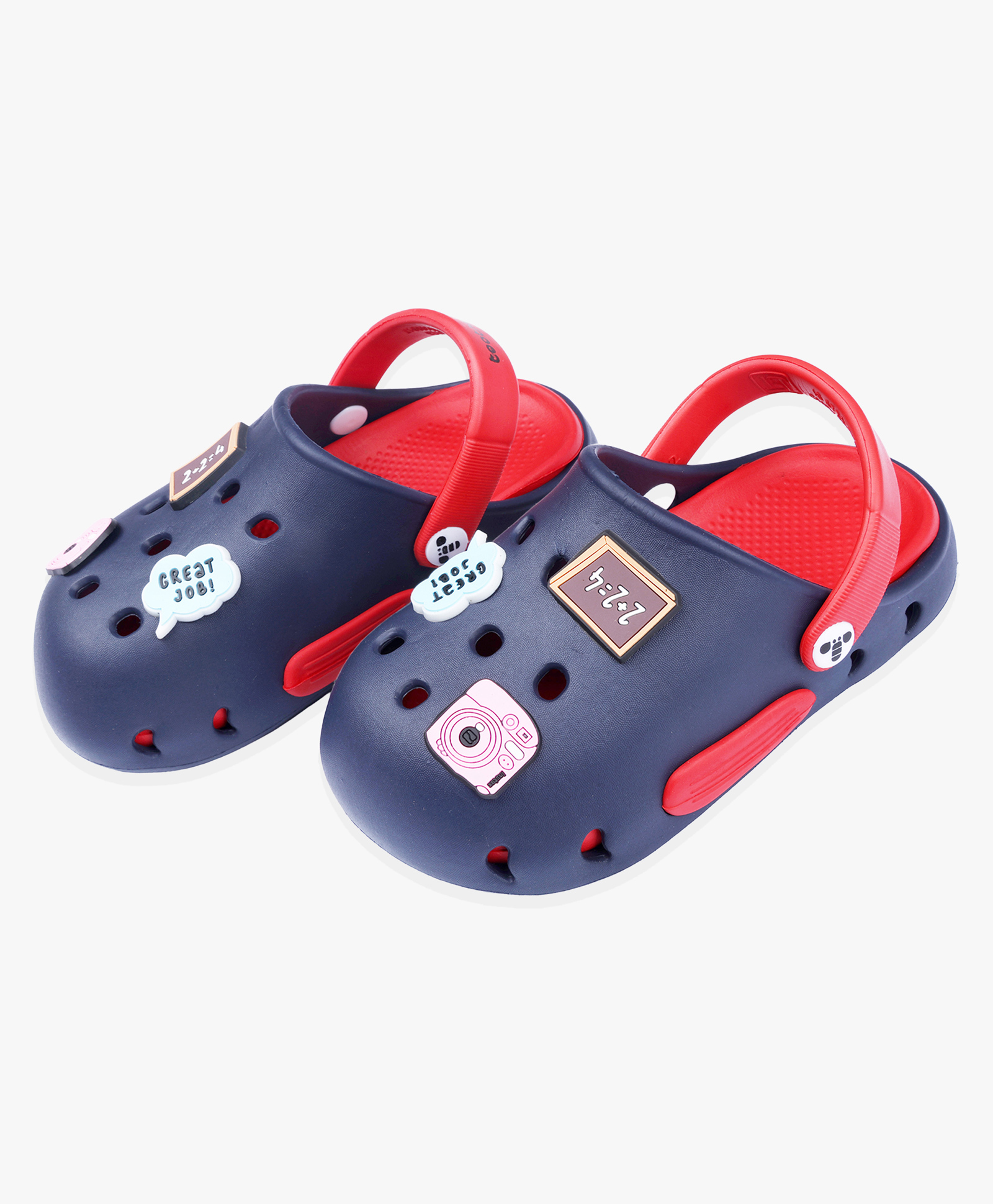 Toothless Great Job Text Applique Detailed Perforated Slingback Clogs - Navy Blue & Red-picture-26